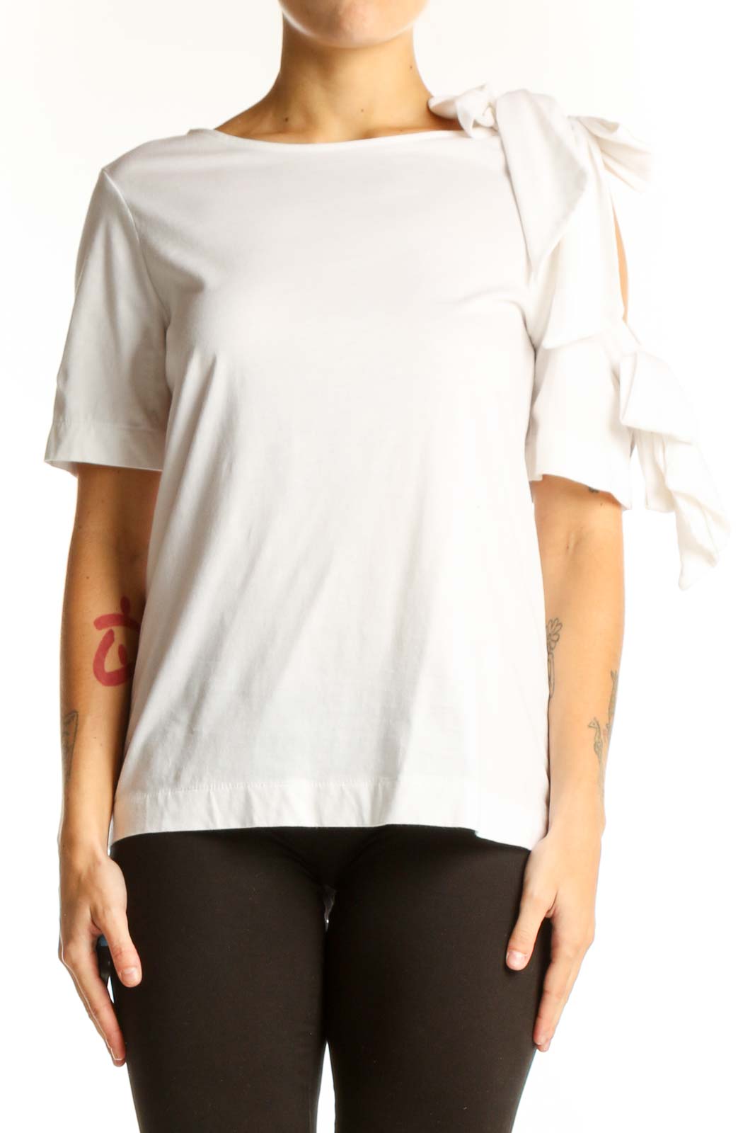 White Cotton Bow-Shoulder Top Front