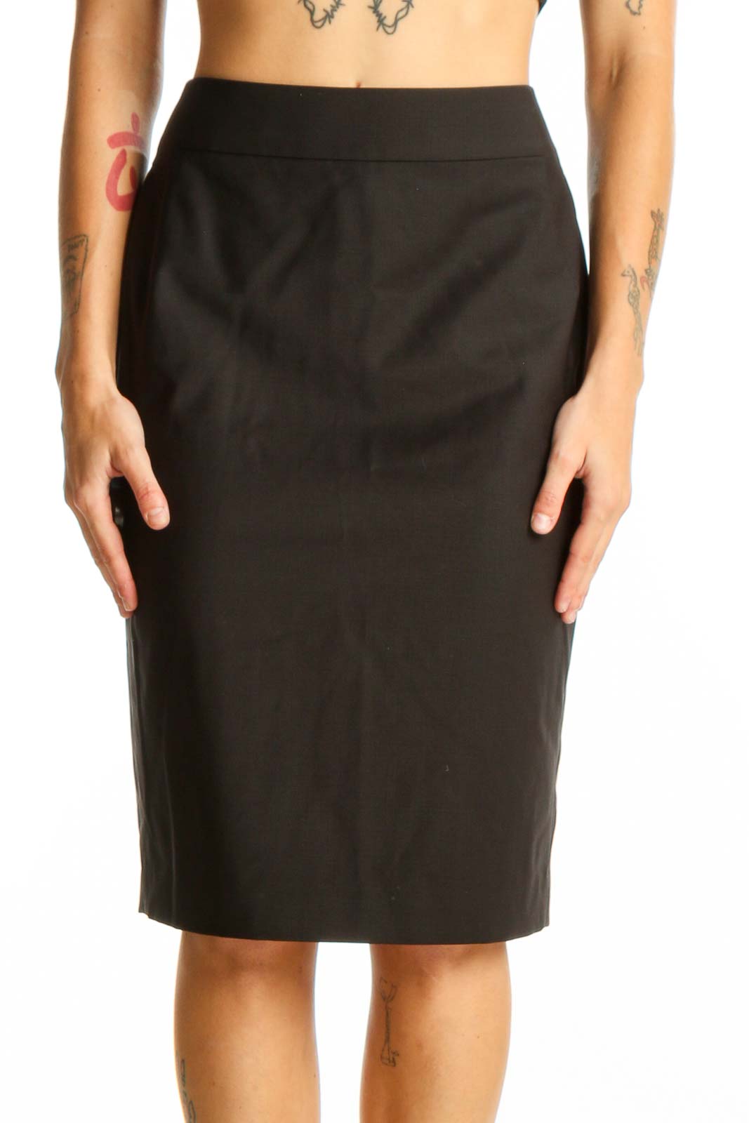 Black Pencil Skirt with Stretch Front
