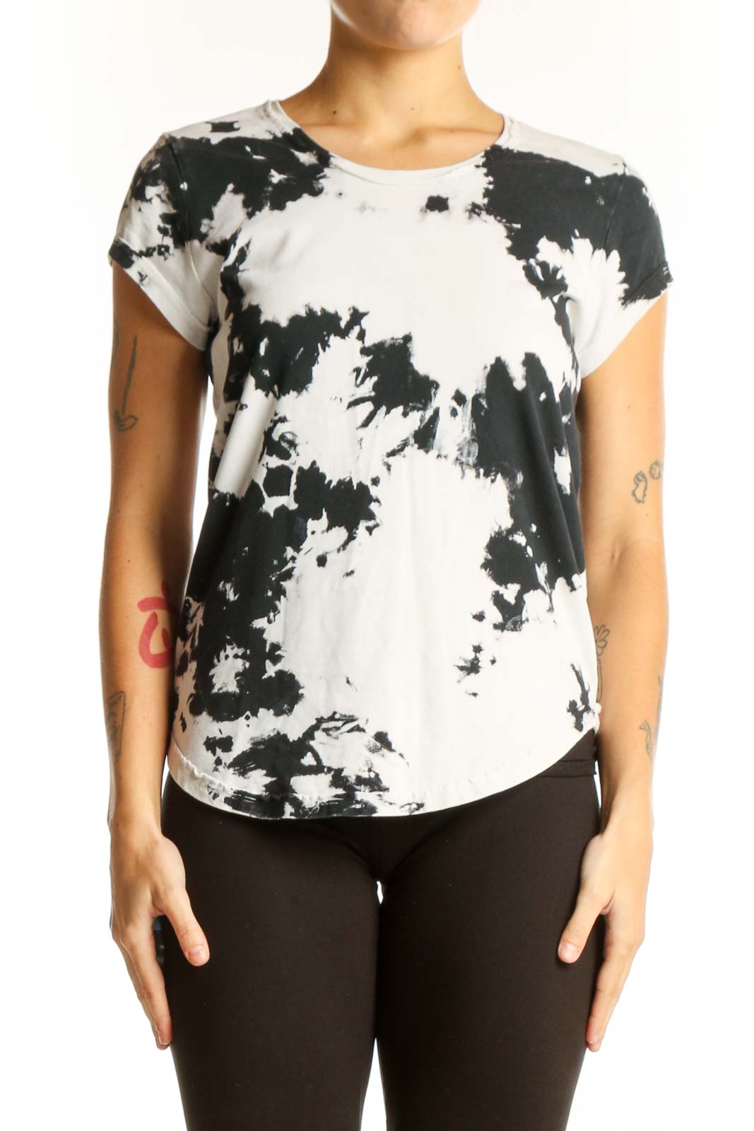 Black and White Tie-Dye Cotton T-Shirt Front
