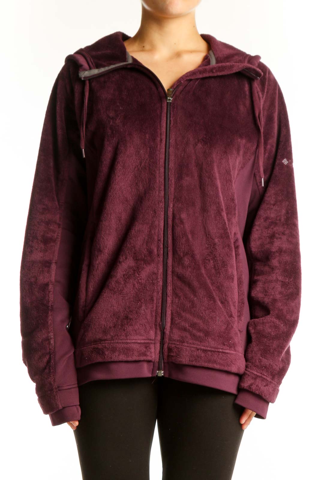 Burgundy Plush Fleece Zip-Up Hoodie Front