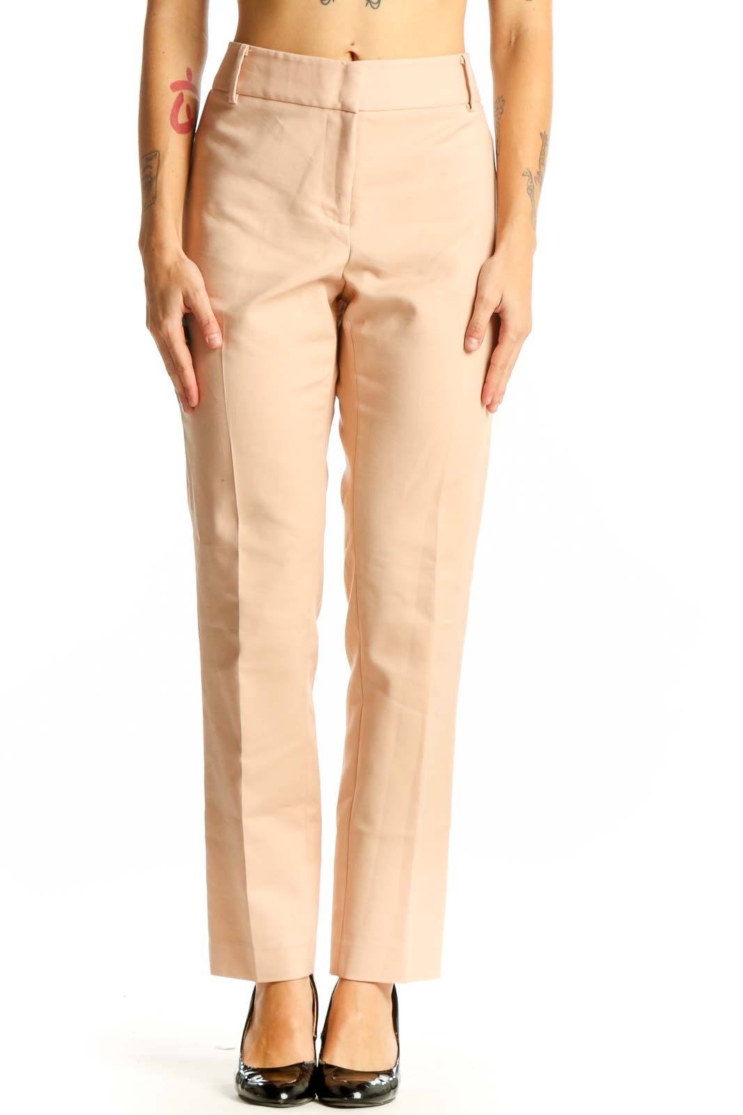 Beige Classic Straight-Leg Trousers Front