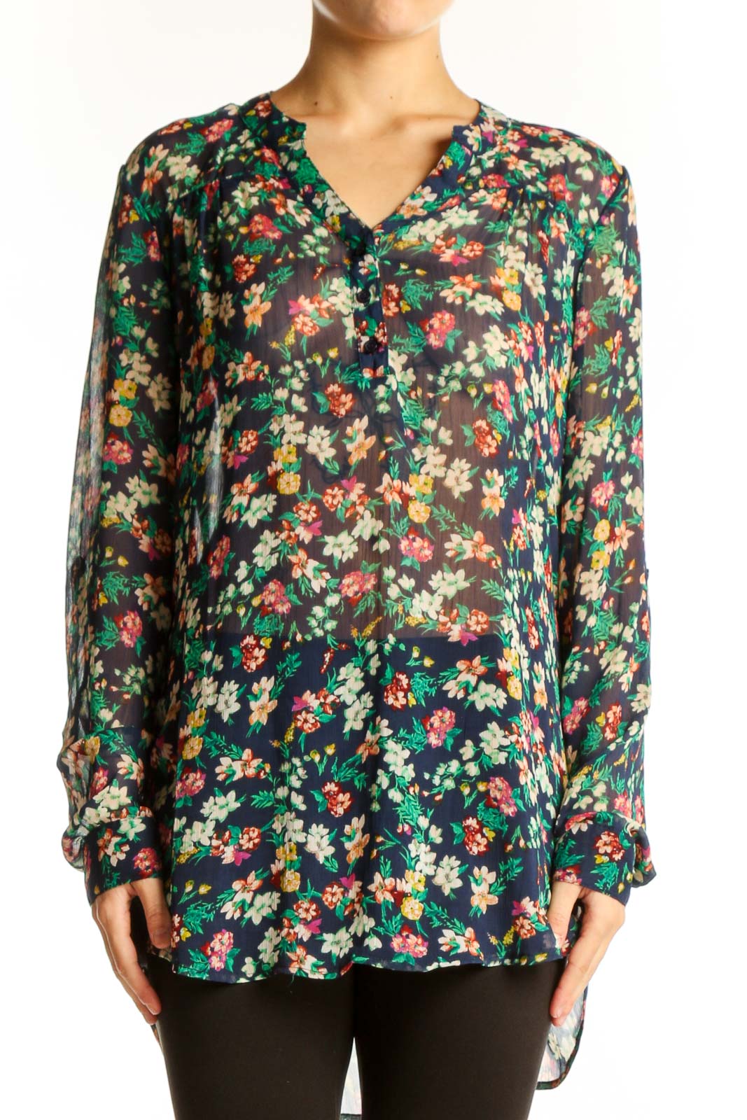 Multicolor Floral Long Sleeve Blouse Front