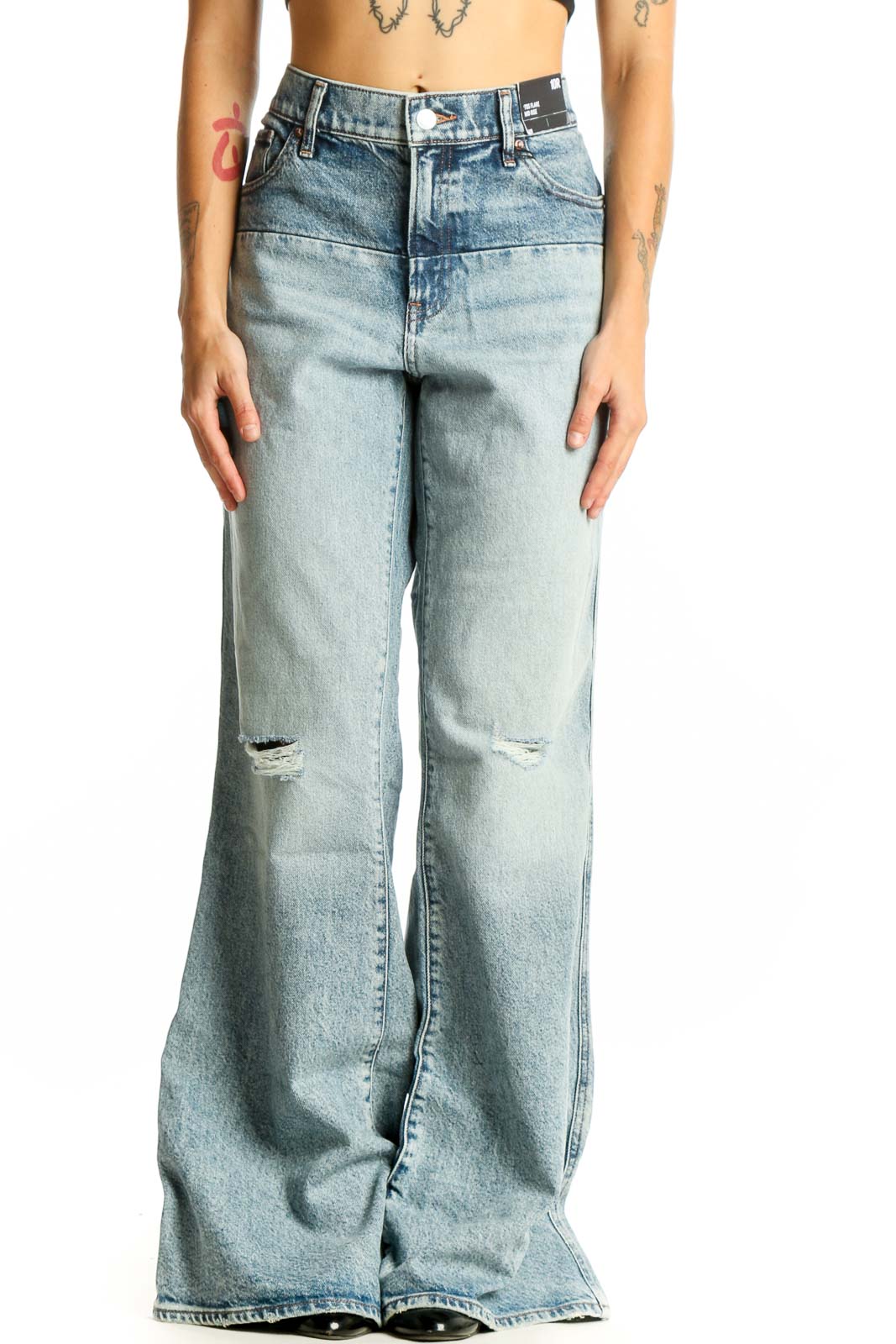 Light Blue Distressed Wide-Leg Jeans Front