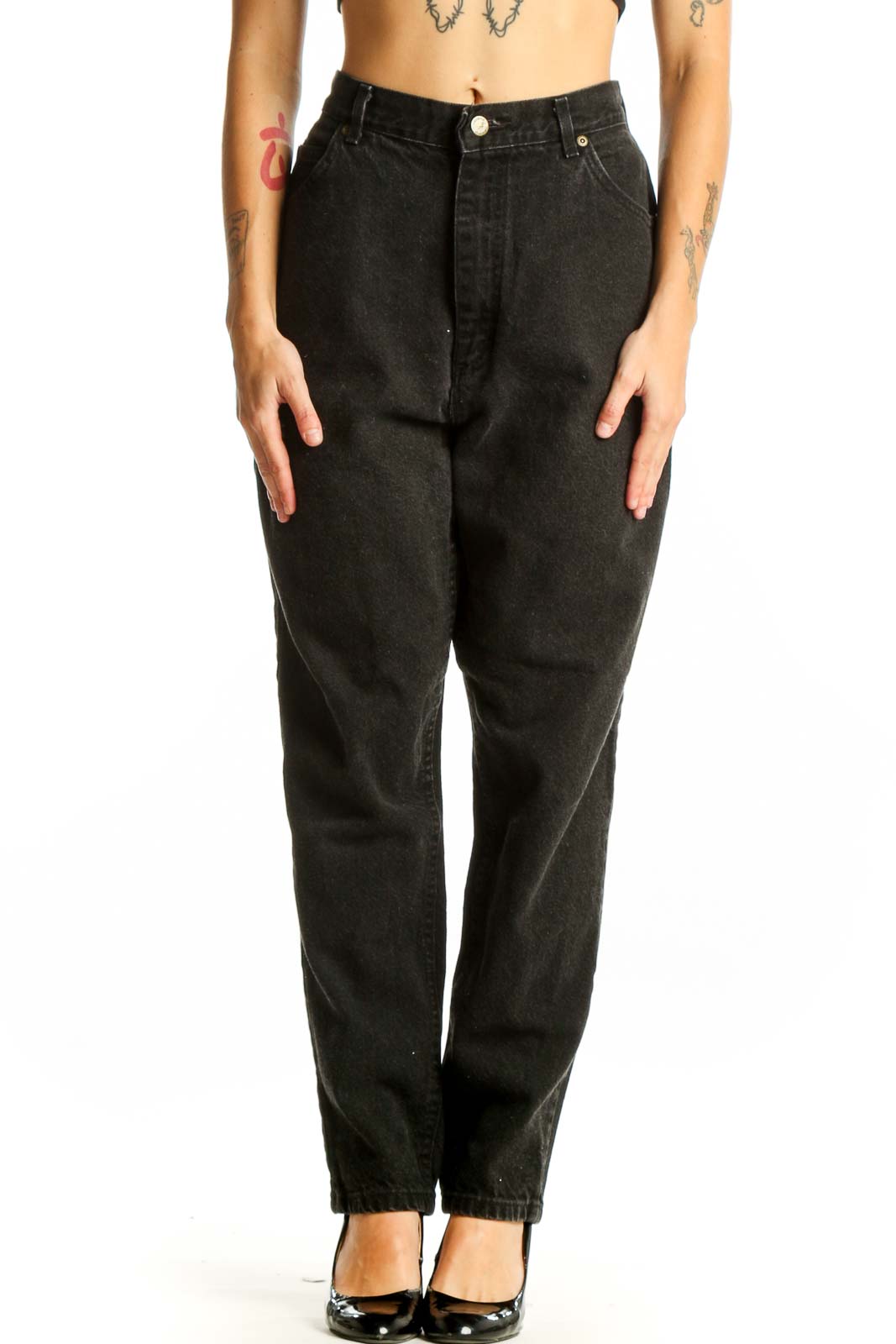 Black High-Waisted Relaxed Fit Jeans Front