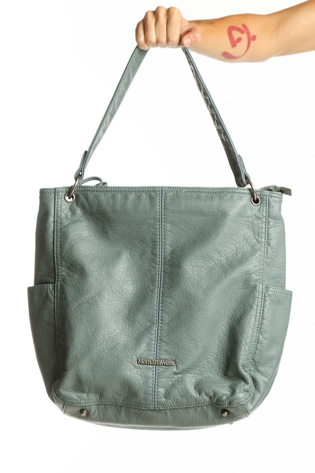 Sage Green Leather Tote Bag Front