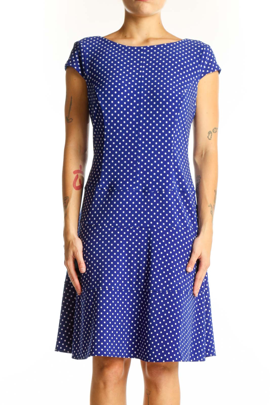 Blue Polka Dot A-Line Dress Front
