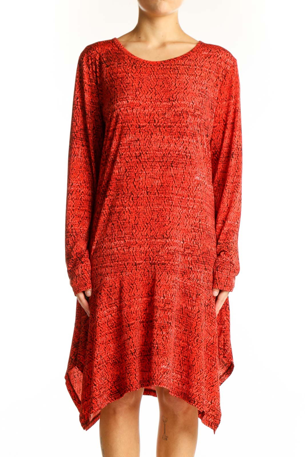Red Textured Asymmetrical Dress Front