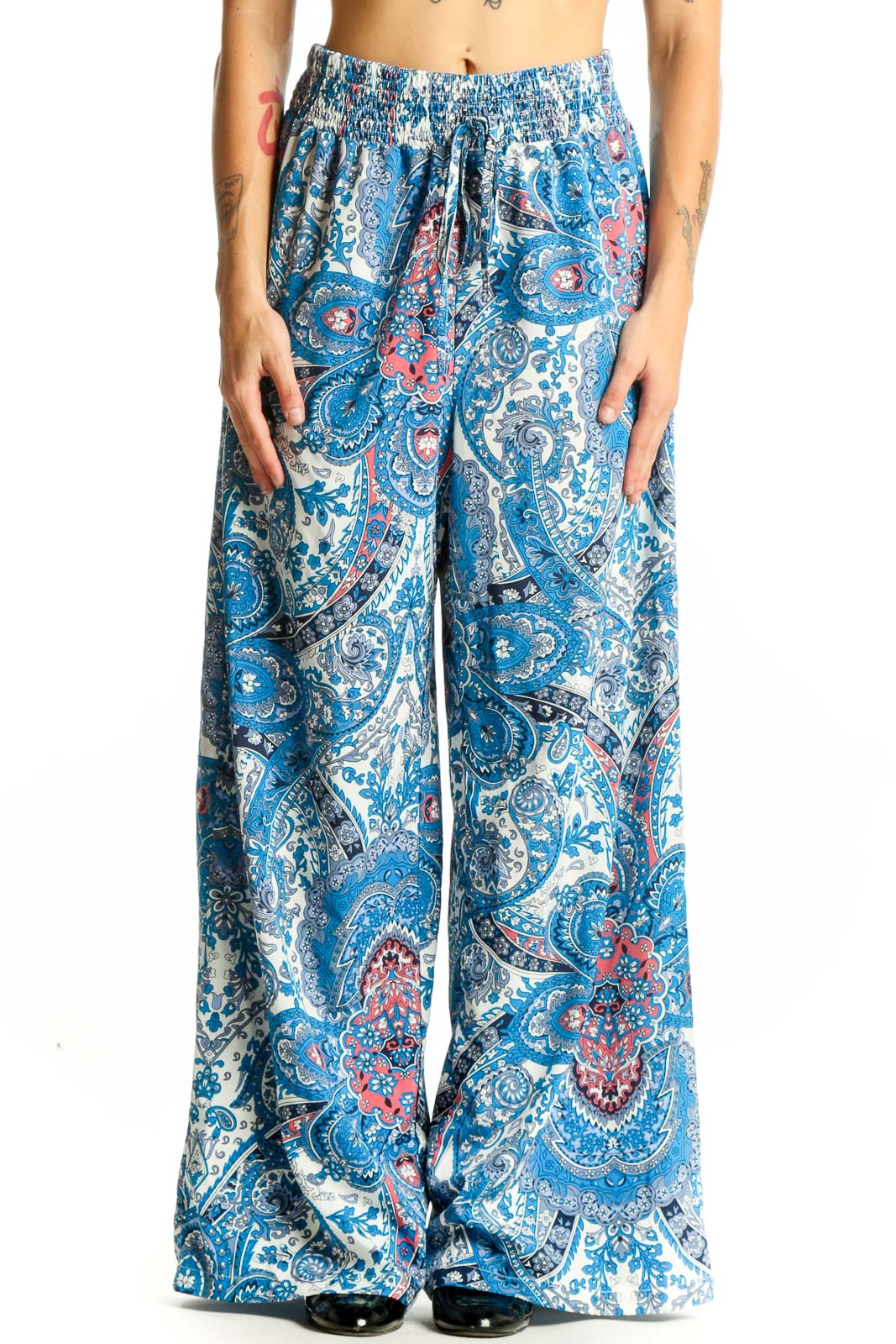 Blue Paisley Wide-Leg Palazzo Pants Front