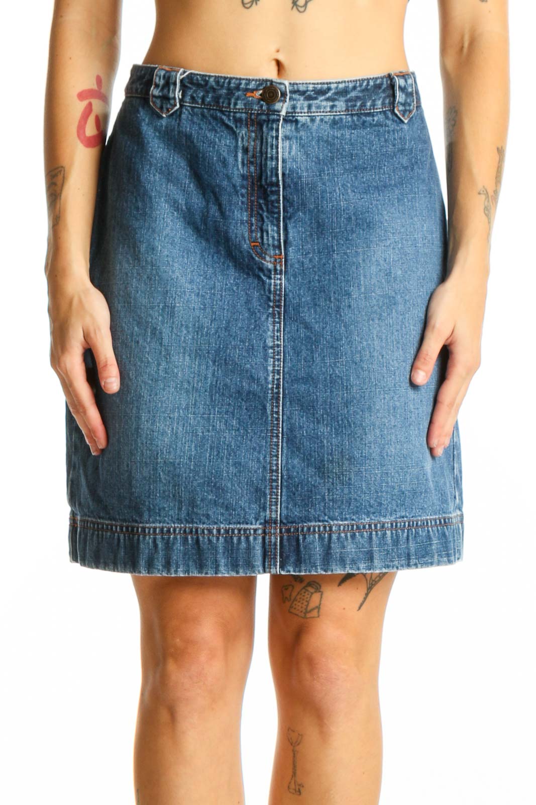 Blue Classic Denim A-line Skirt Front