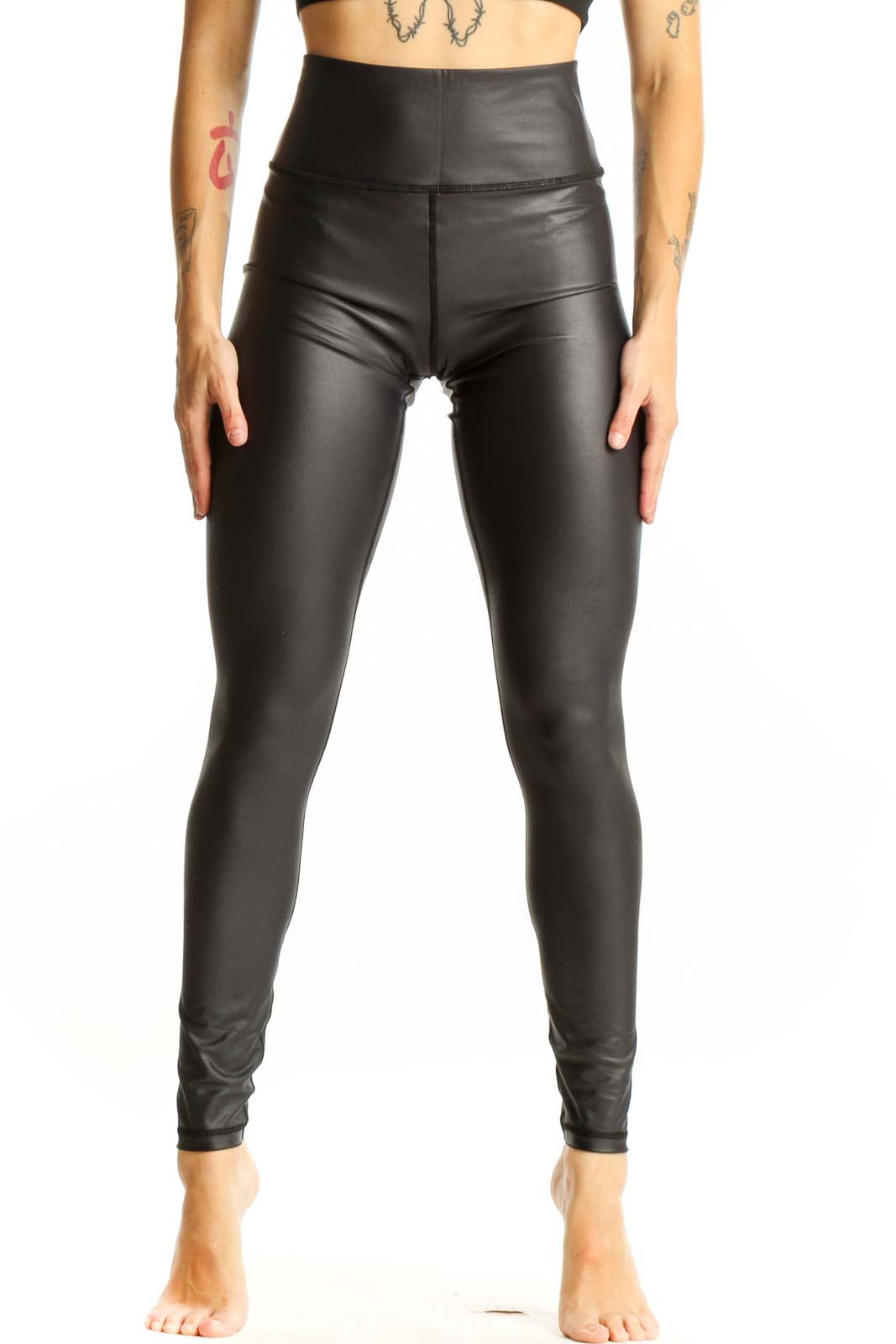 Black High-Waisted Faux Leather Leggings Front