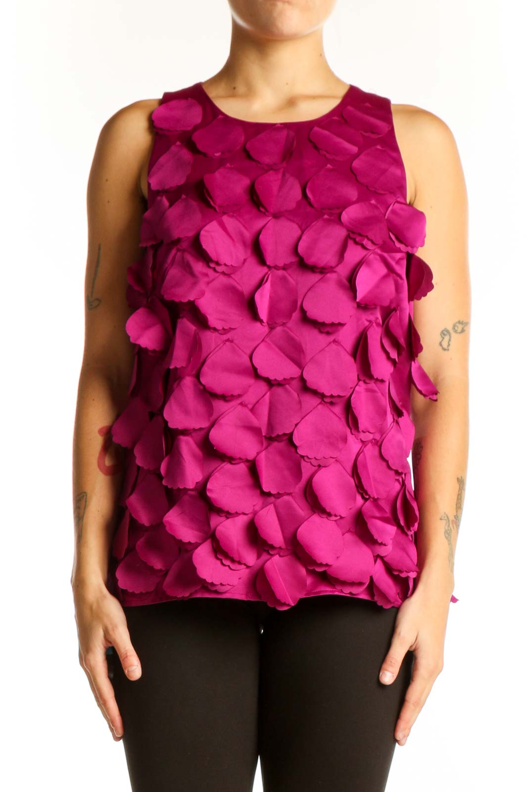 Magenta Petal-Textured Sleeveless Top Front