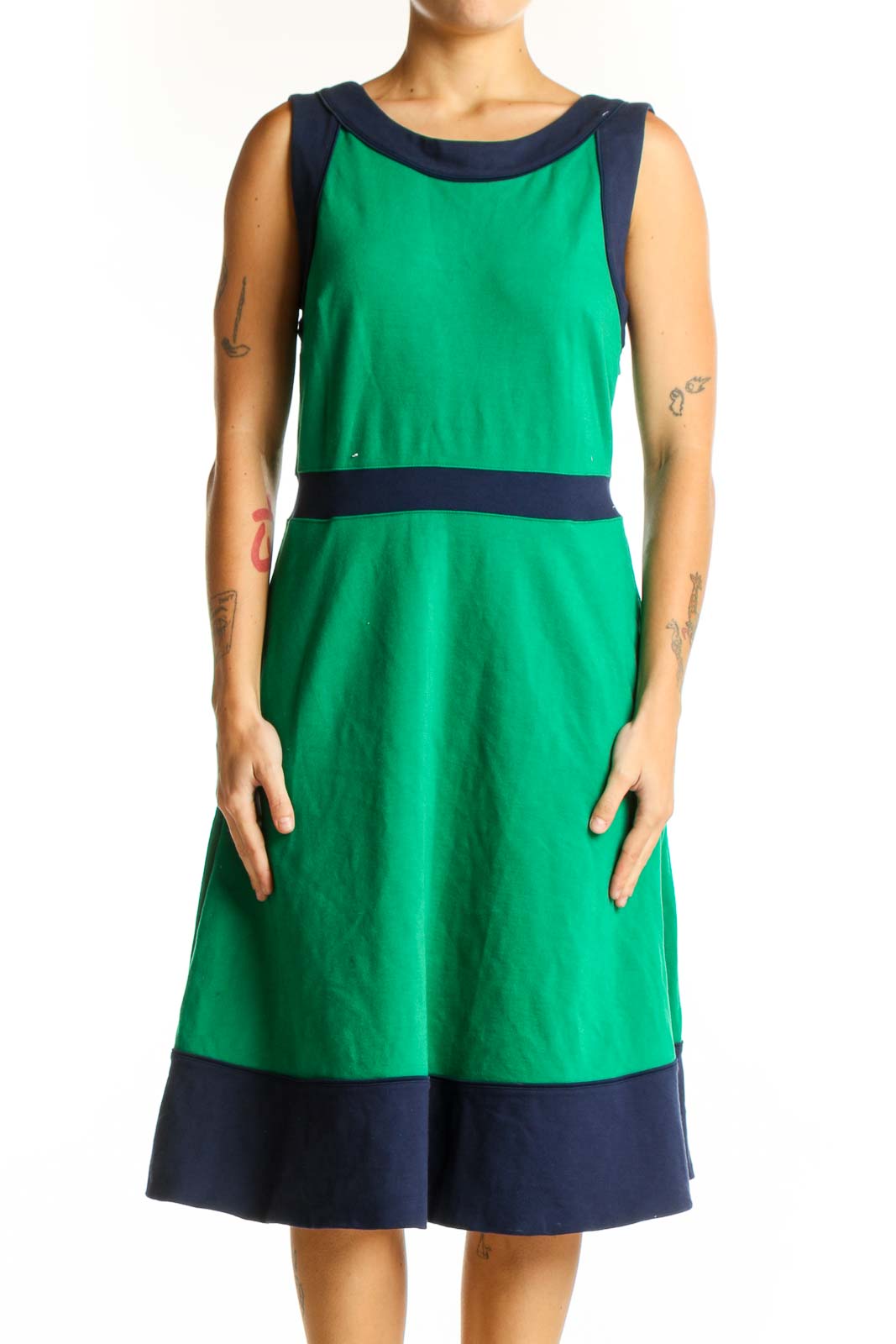 Green Color-Block Sleeveless Dress Front