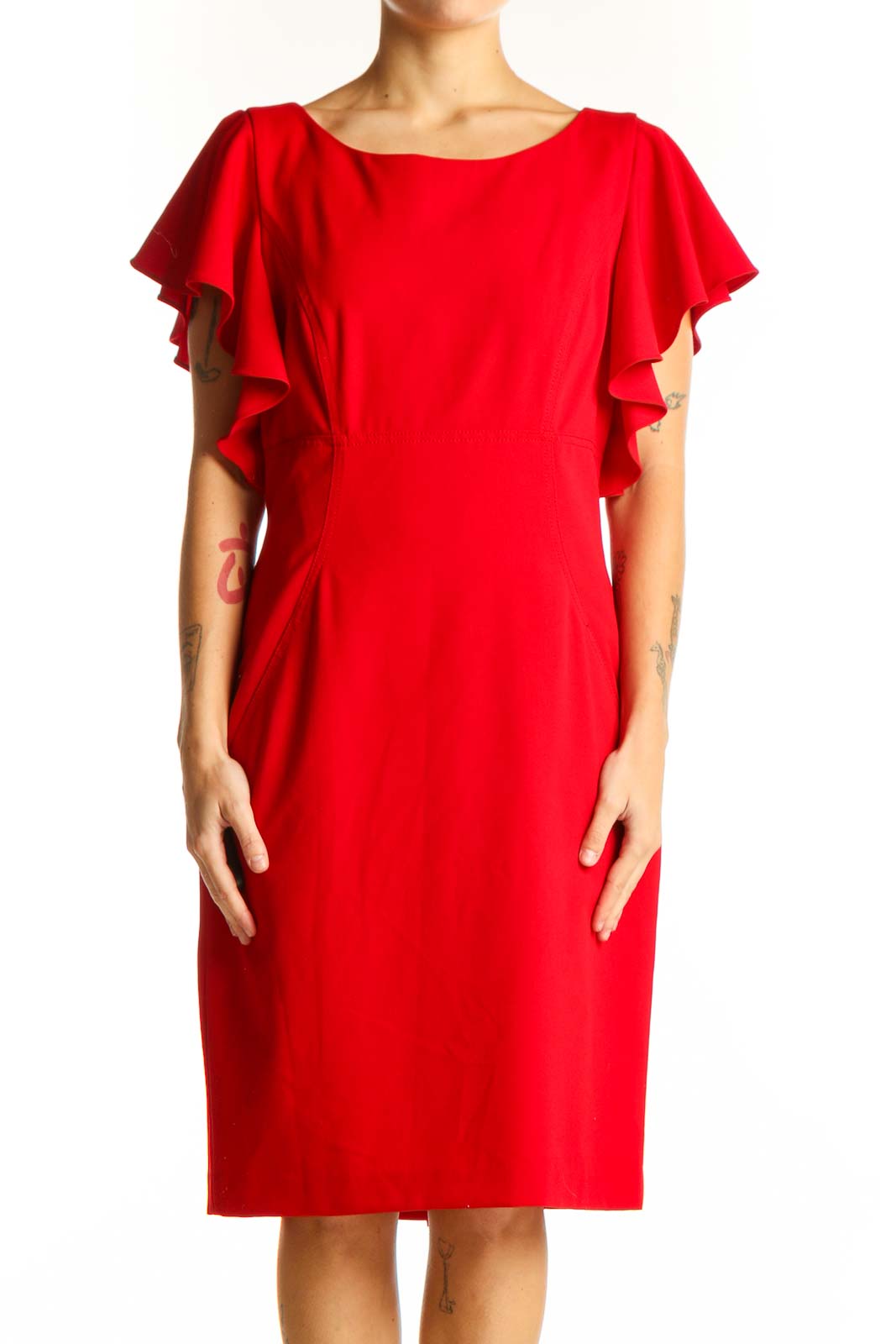 Red Ruffled Sleeve Cocktail Dress Front