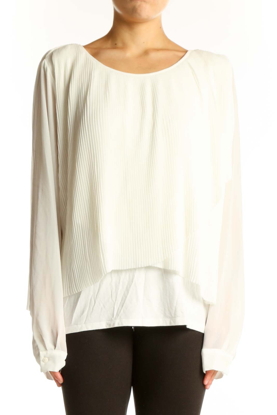 White Pleated Layered Blouse Front