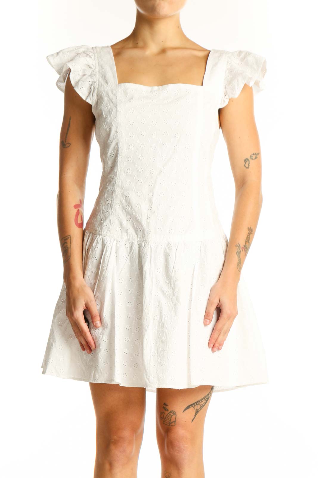 White Eyelet Lace Mini Dress Front