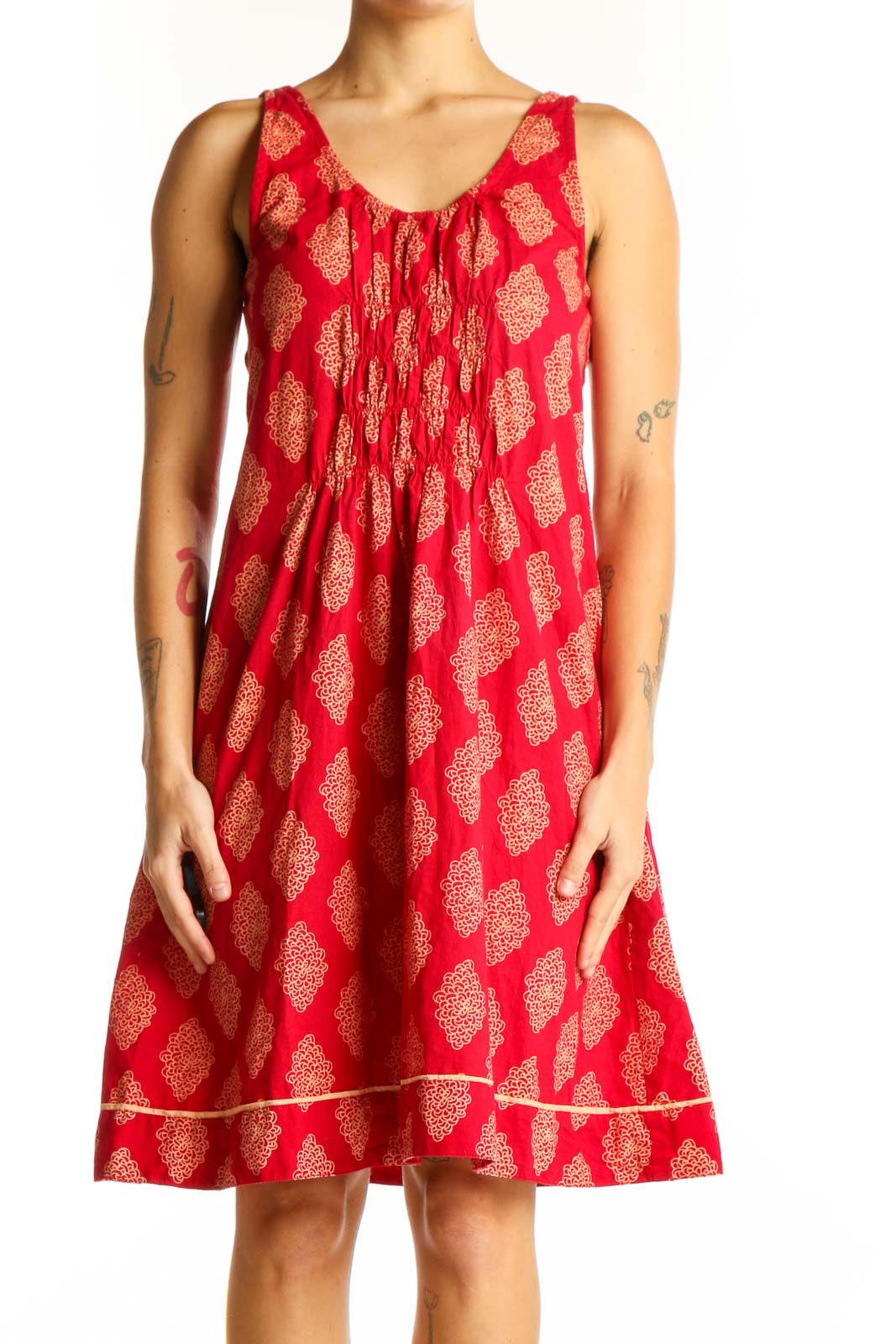 Red Floral Cotton Sundress Front