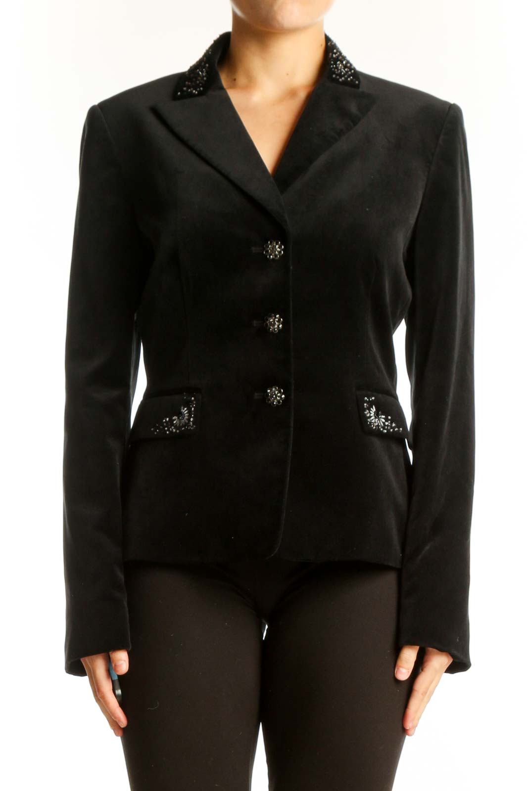 Black Embellished Tailored Blazer Front