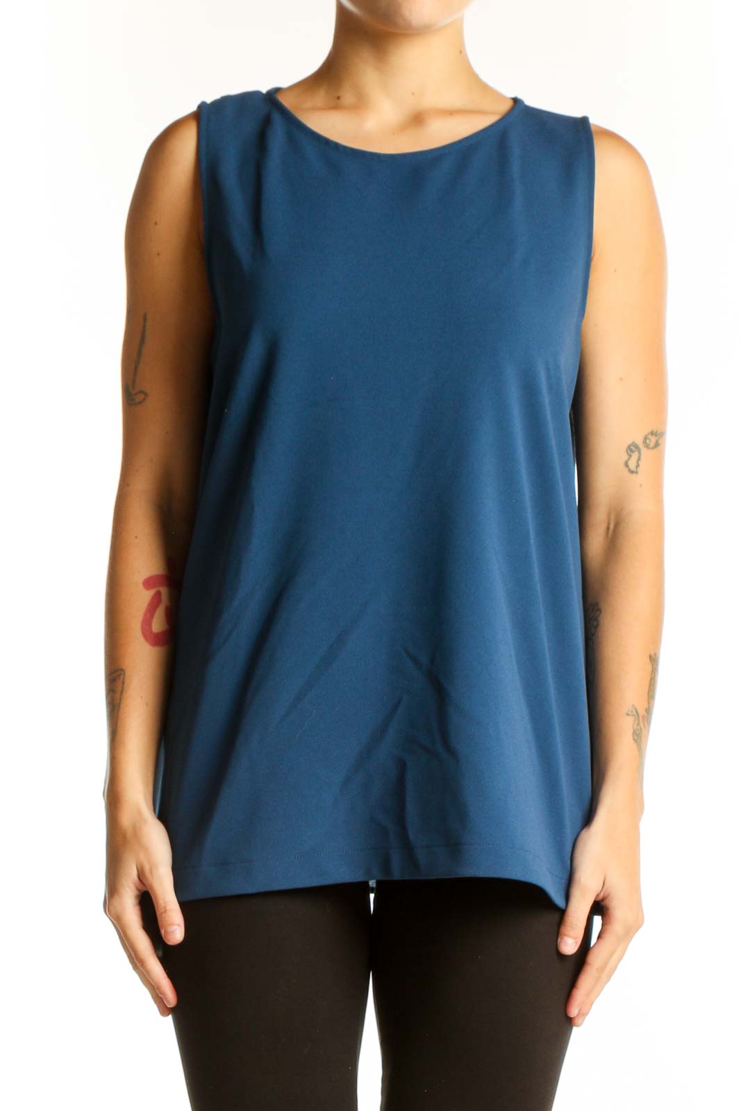 Blue Sleeveless Casual Tank Top Front
