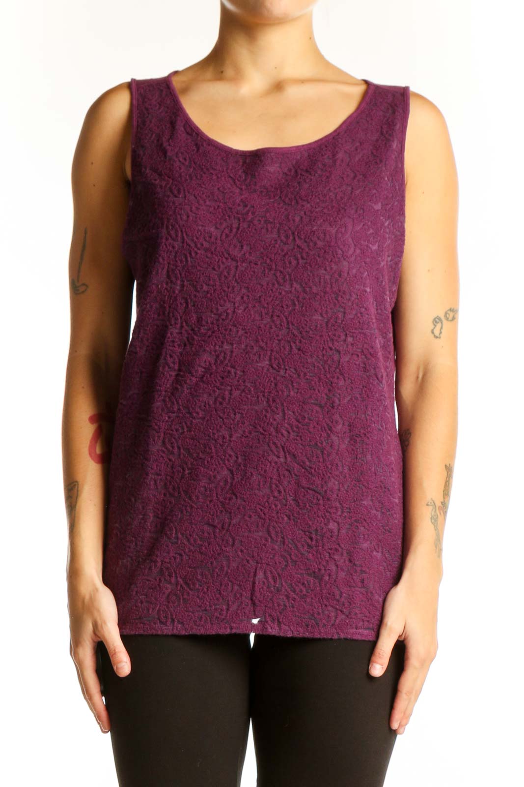 Purple Lace Sleeveless Top Front