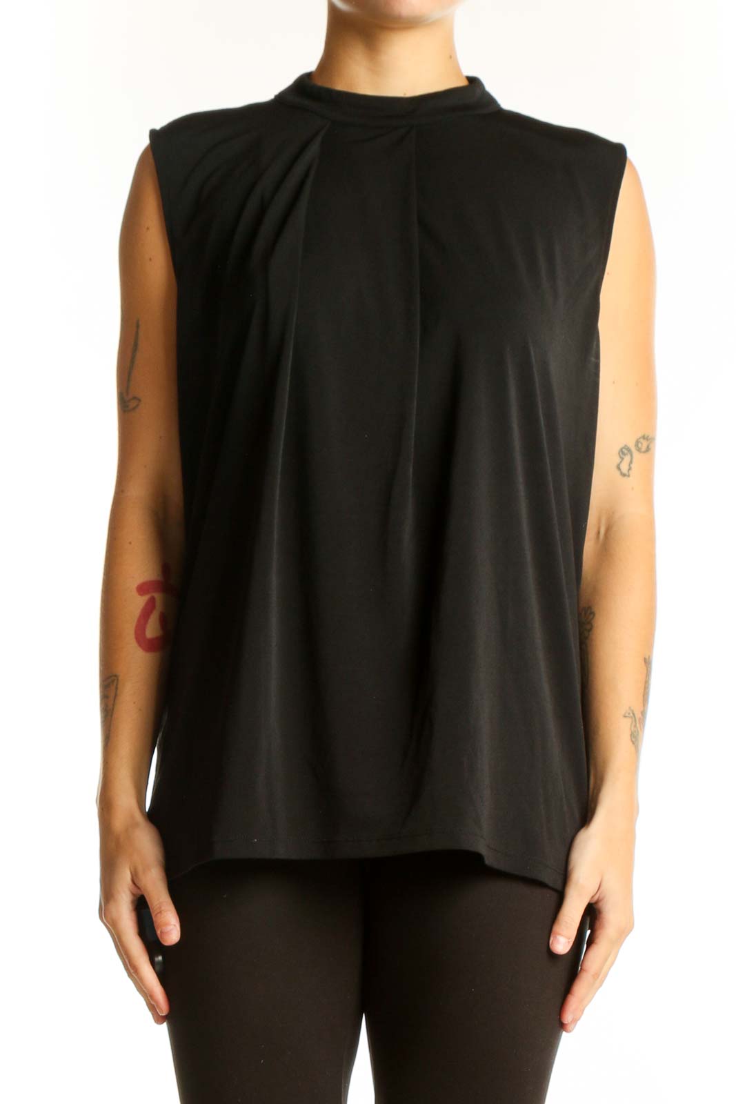Black Sleeveless Mock Neck Top Front
