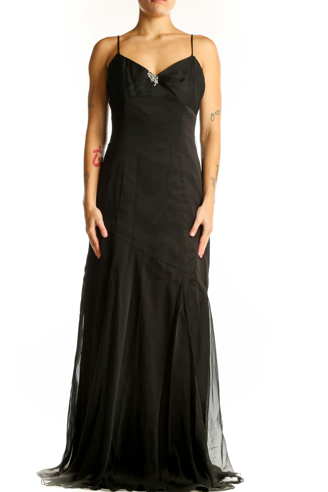Black Elegant Floor-Length Gown Front