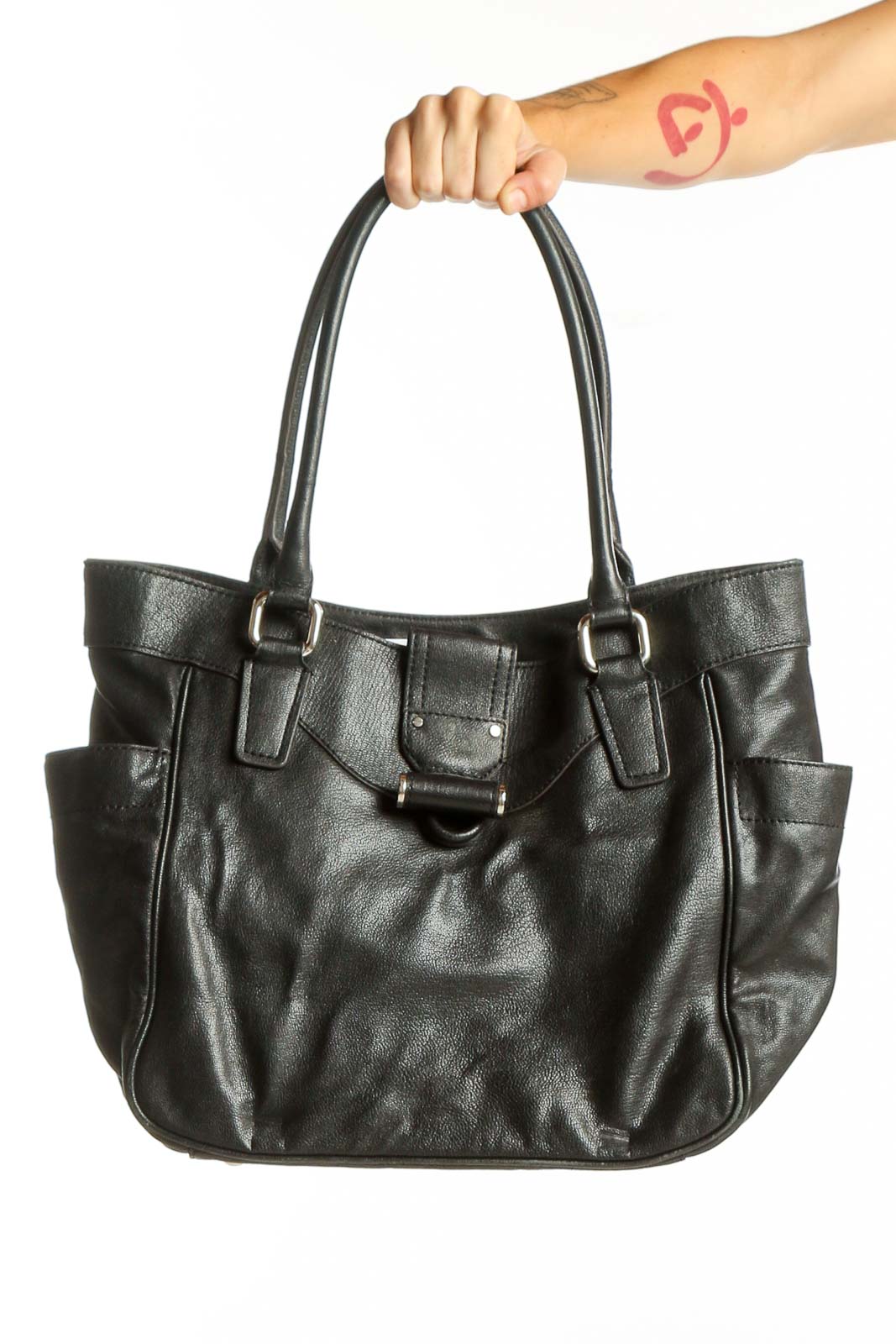 Black Leather Tote Bag Front