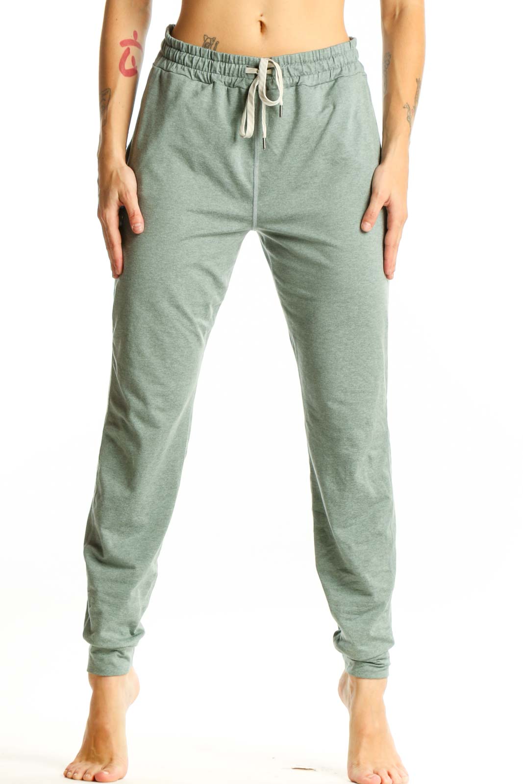 Sage Green Drawstring Jogger Pants Front