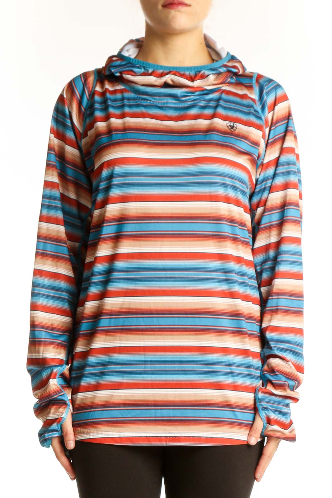 Blue and Orange Striped Performance Hoodie Front