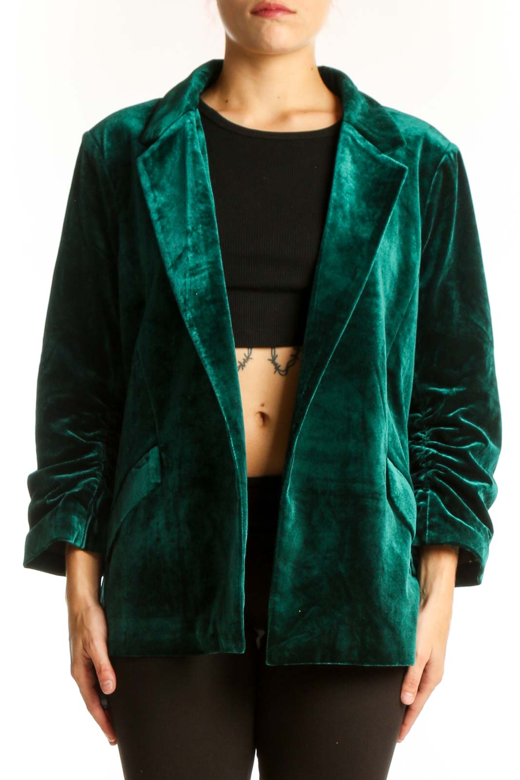 Emerald Green Velvet Blazer Jacket Front