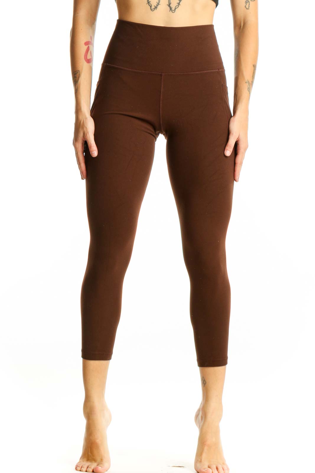 Brown High-Waisted Capri Leggings Front