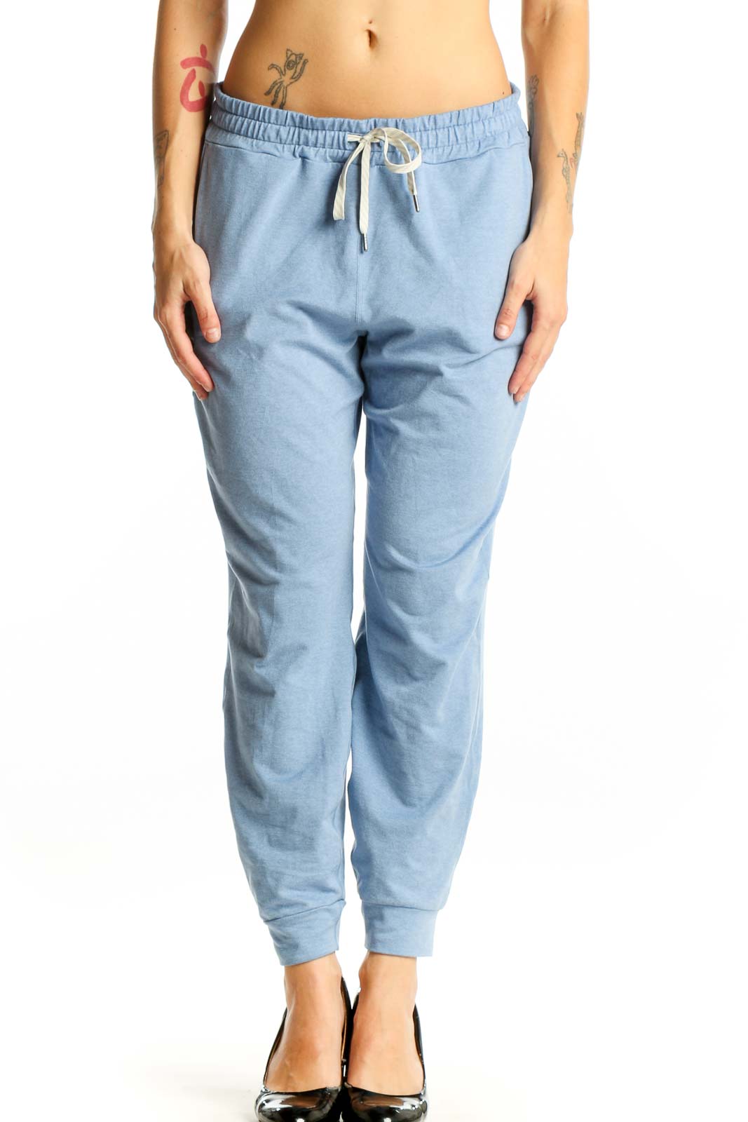 Light Blue Elastane-Polyester Jogger Pants Front