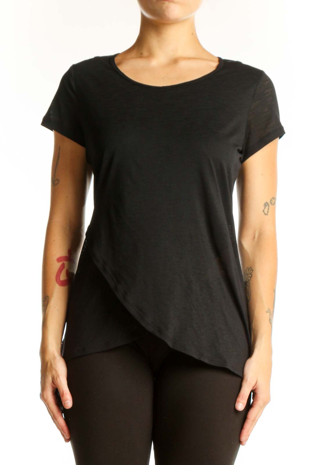 Black Asymmetrical Hem T-Shirt Front