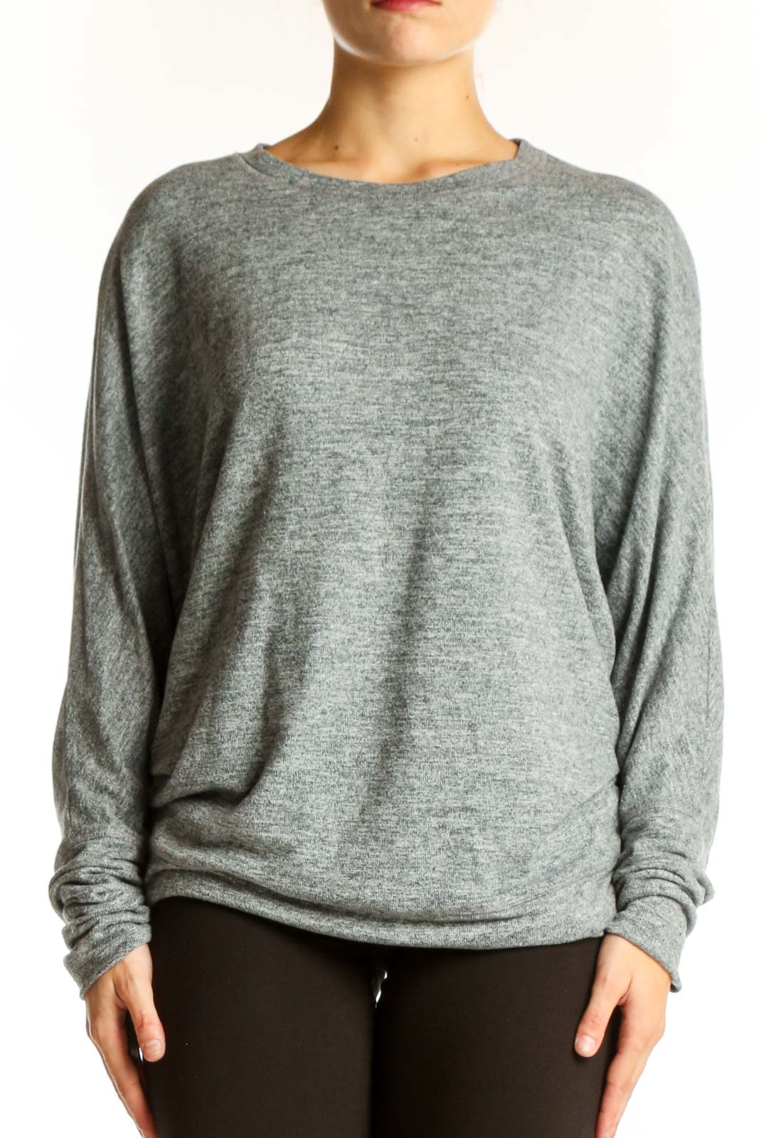 Gray Oversized Long Sleeve Knit Sweater Front