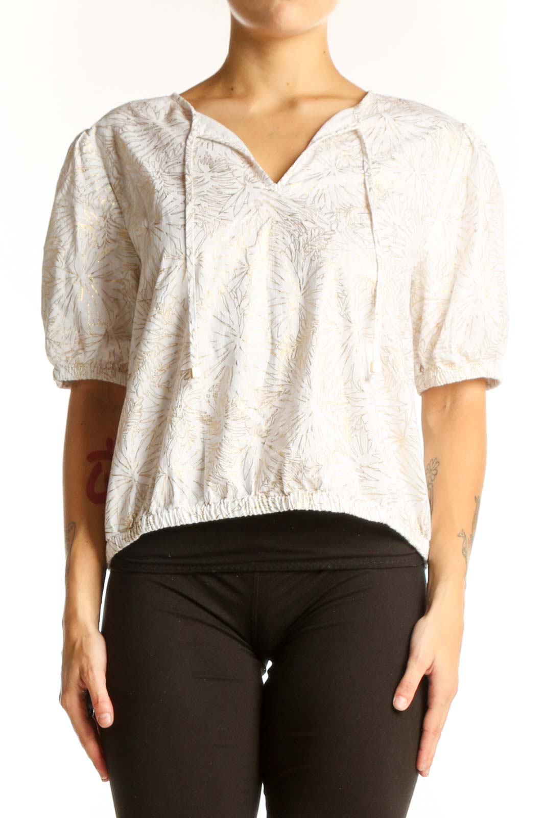 White Floral Embroidered Cotton Blouse Front