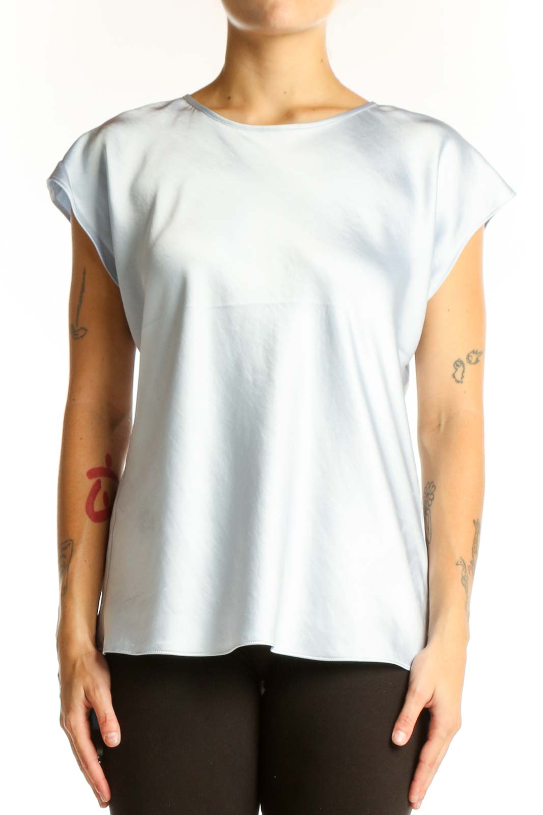 Light Blue Casual Cap Sleeve Top Front