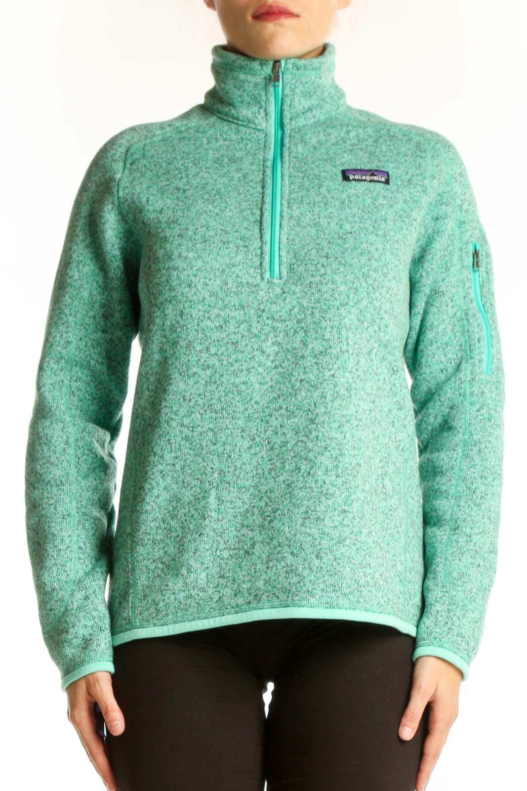 Mint Green Fleece Quarter-Zip Pullover Front