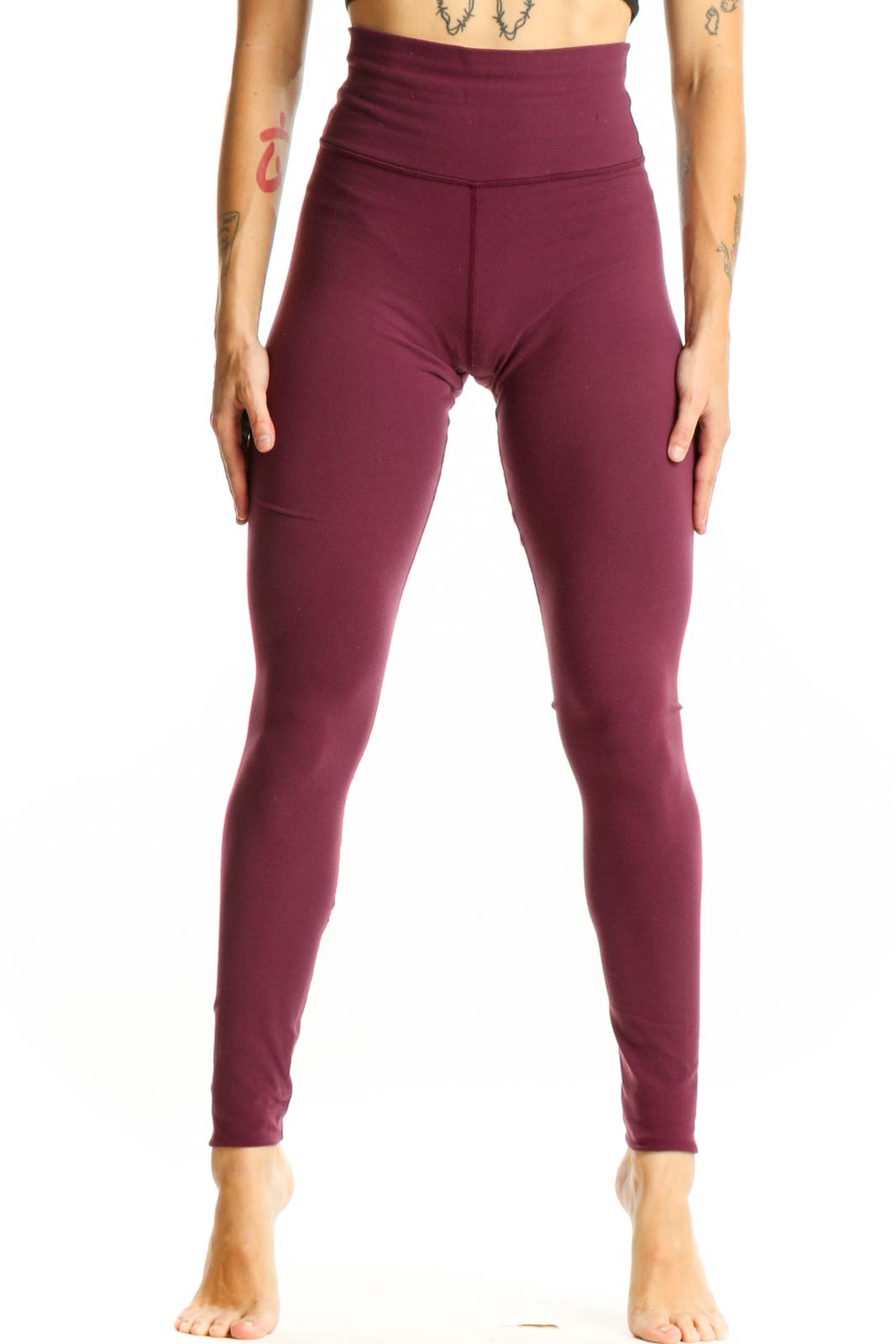Burgundy High-Waisted Athletic Leggings Front
