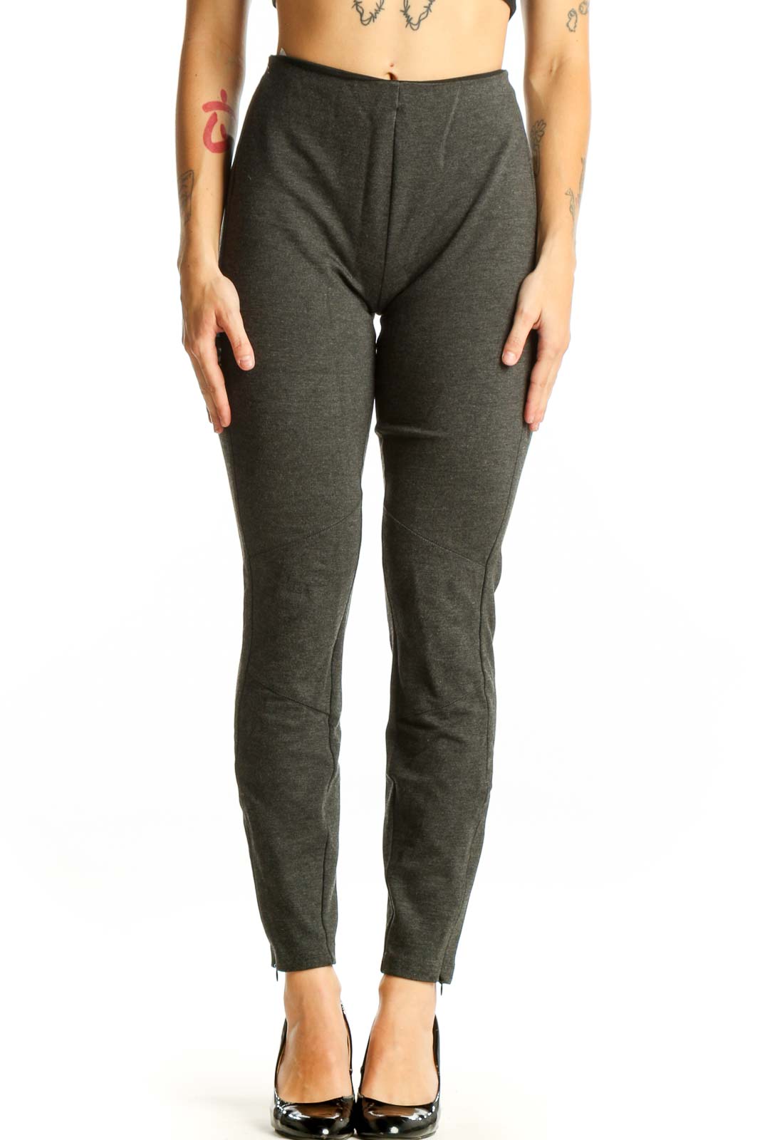 Charcoal Slim Fit Ankle-Length Pants Front