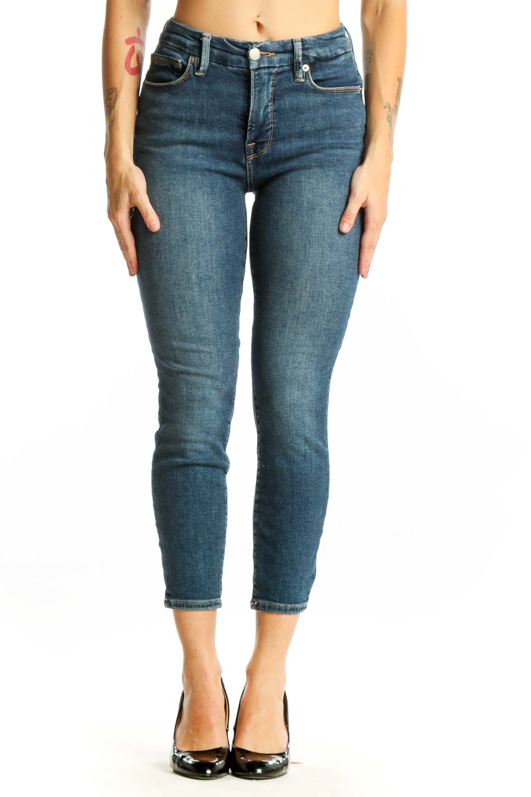Blue Cropped Skinny Jeans Front
