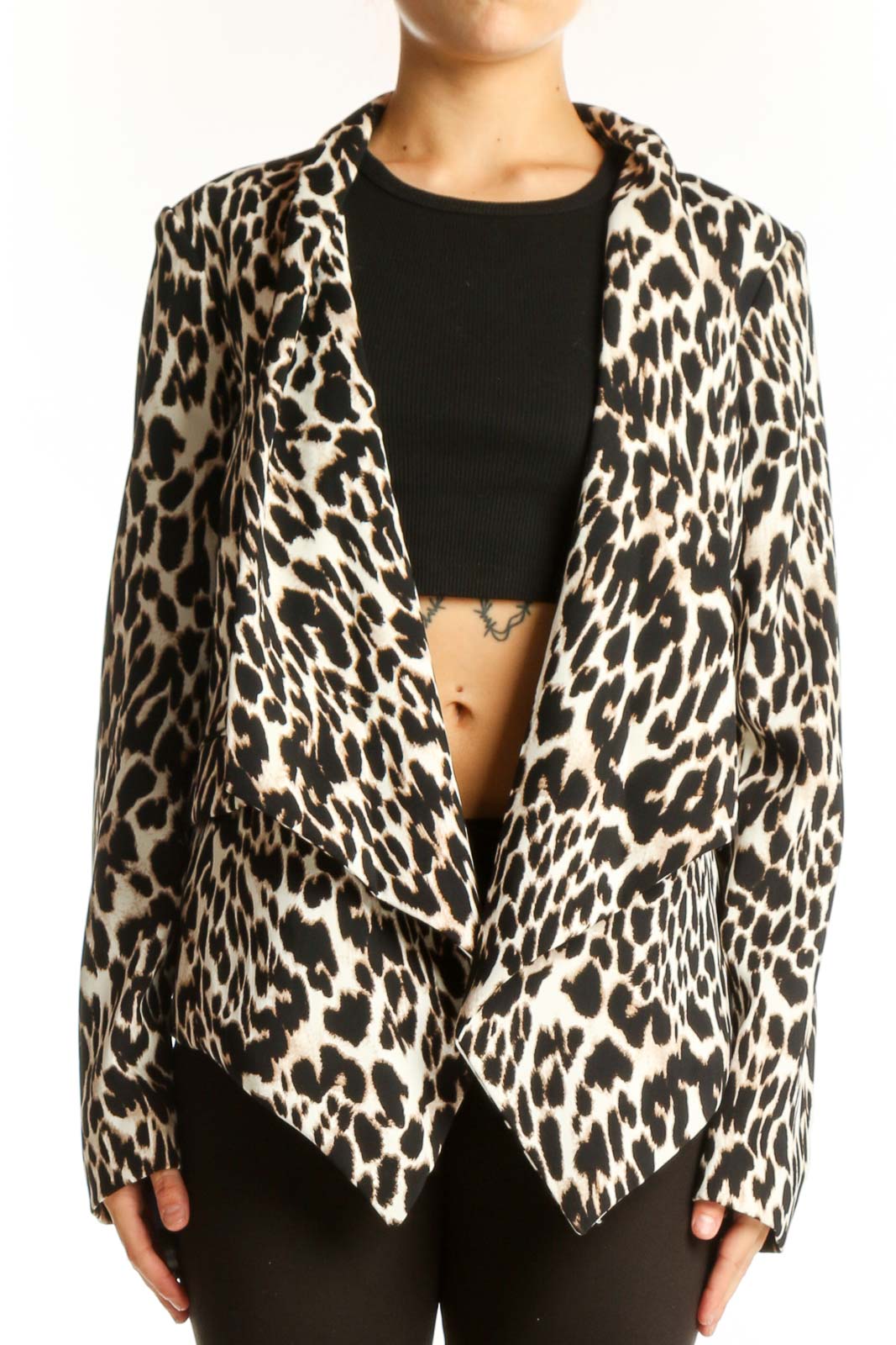 Black and White Leopard Print Jacket Front
