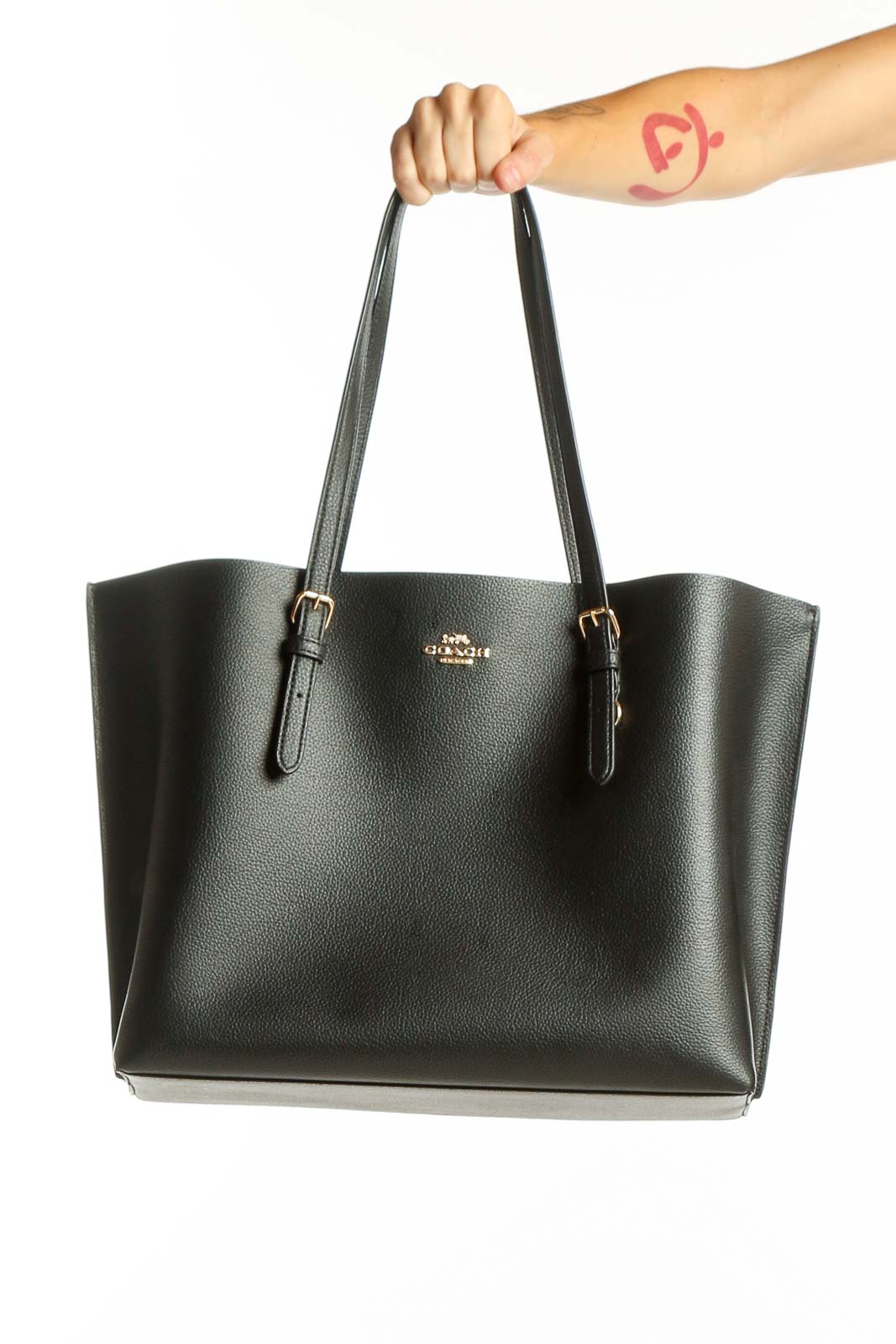 Black Leather Tote Bag Front