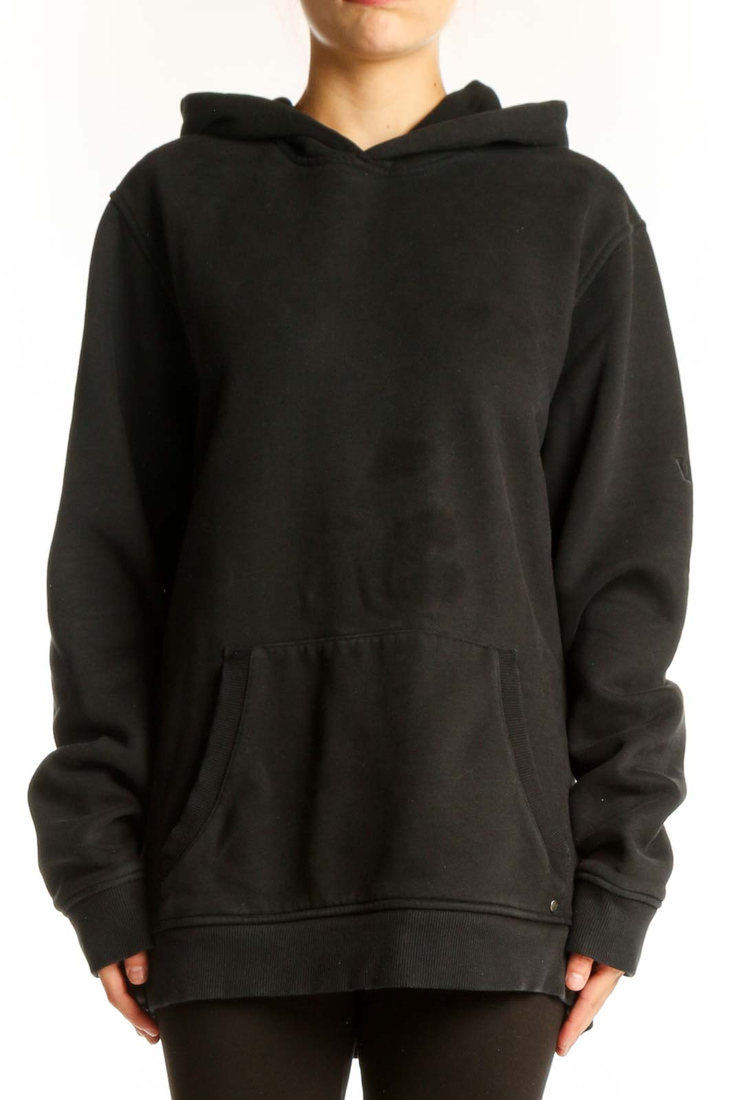 Black Cotton-Blend Oversized Hoodie Front