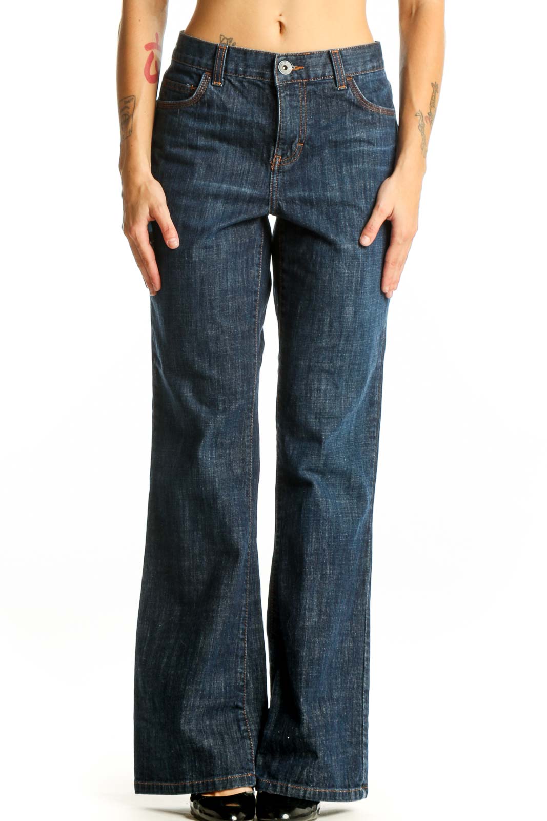 Dark Blue Wide-Leg Denim Jeans Front