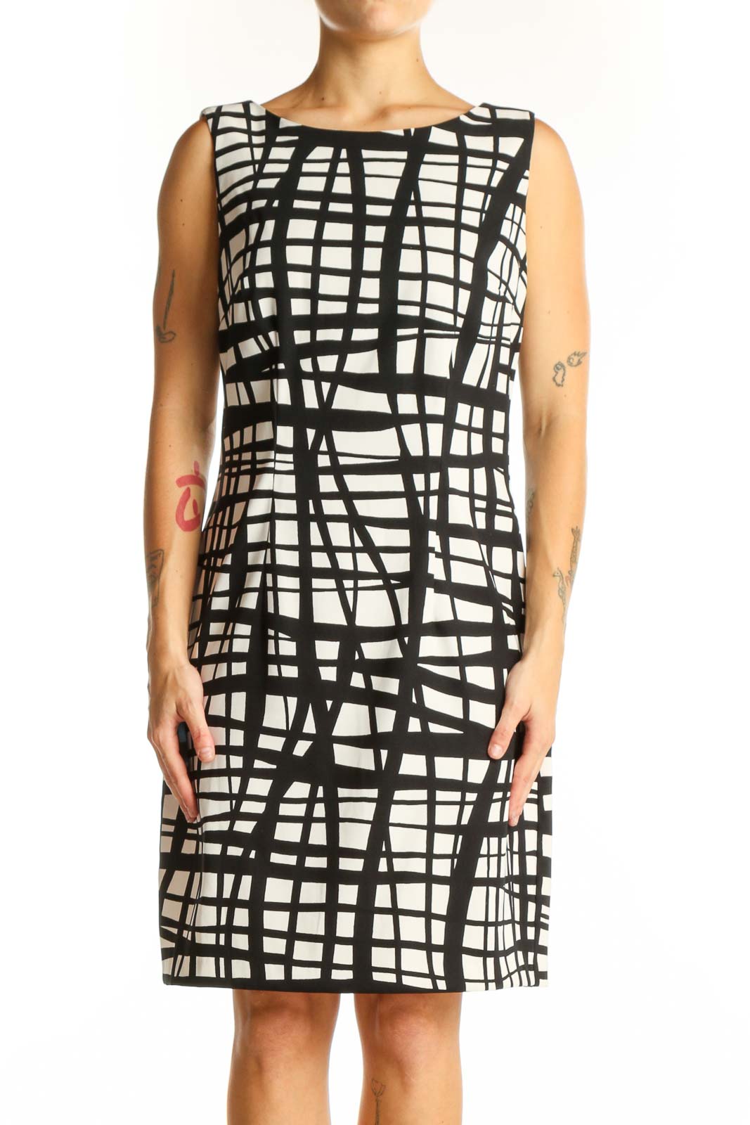 Black and White Abstract Grid Dress Front