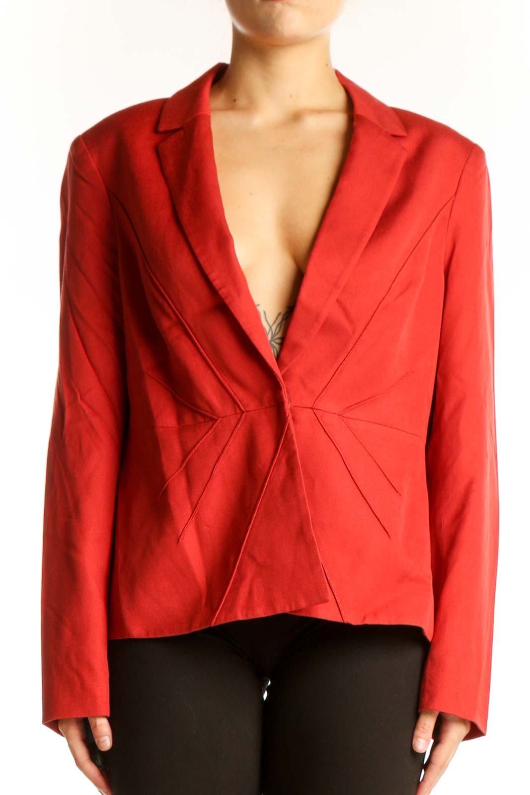Red Structured Blazer Jacket Front