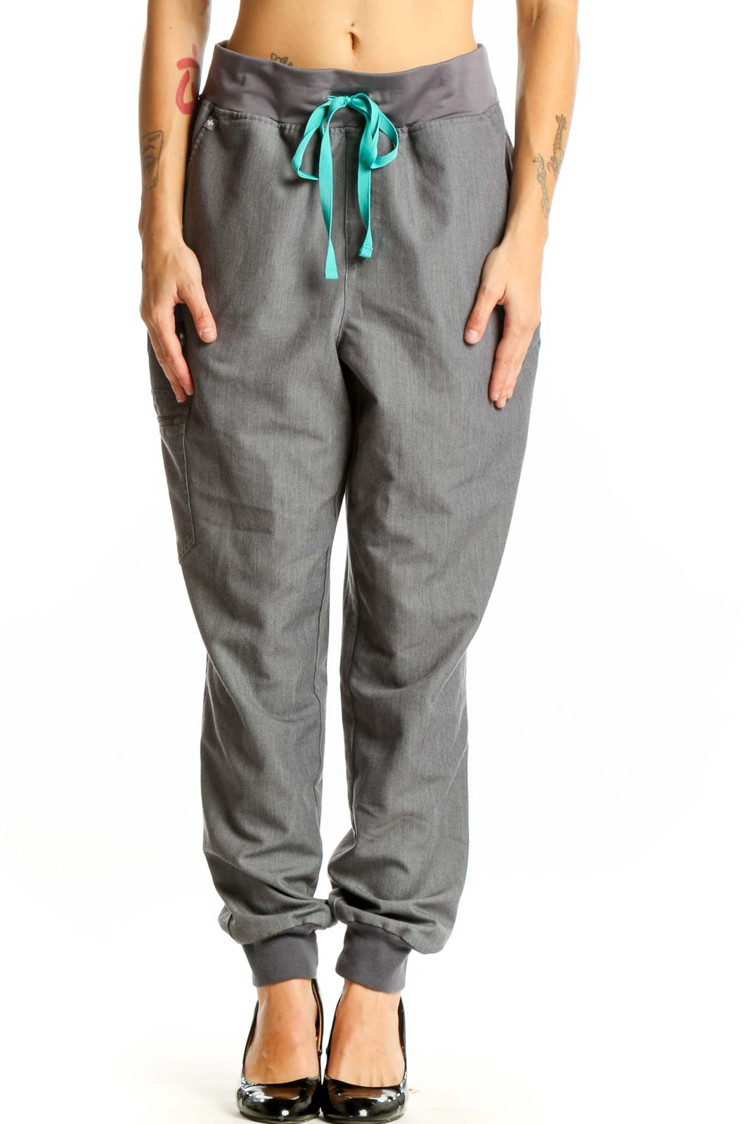 Gray Cotton-Blend Jogger Pants Front