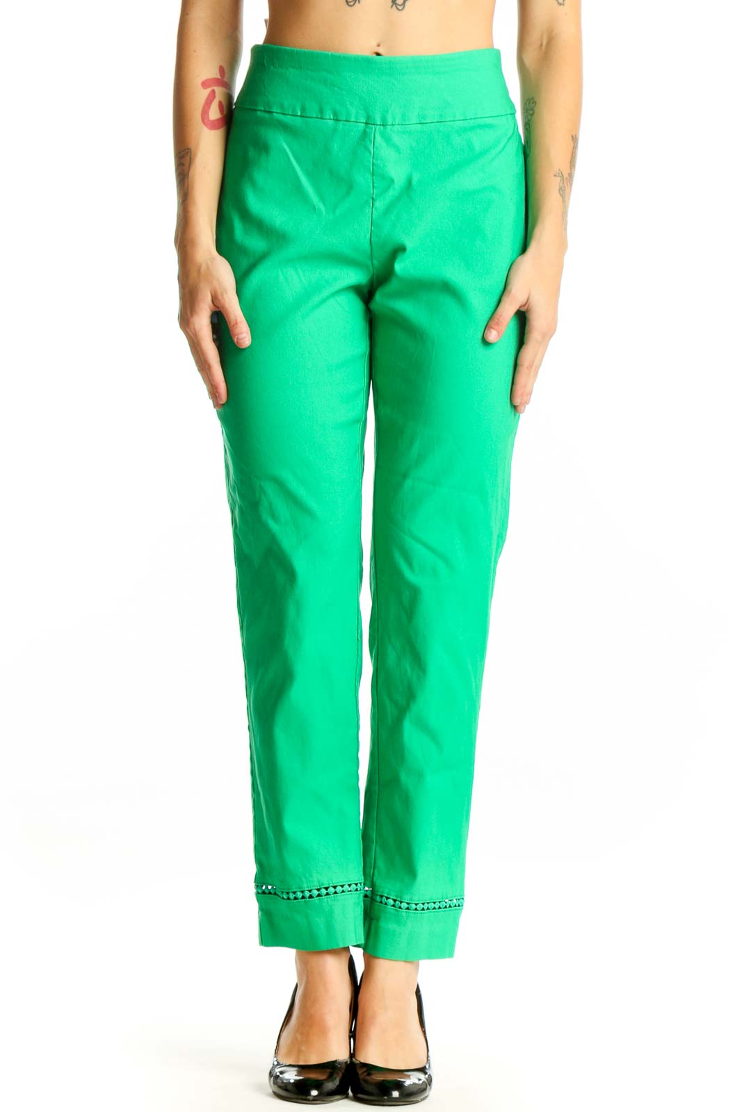 Green Slim-Fit Ankle-Length Pants Front