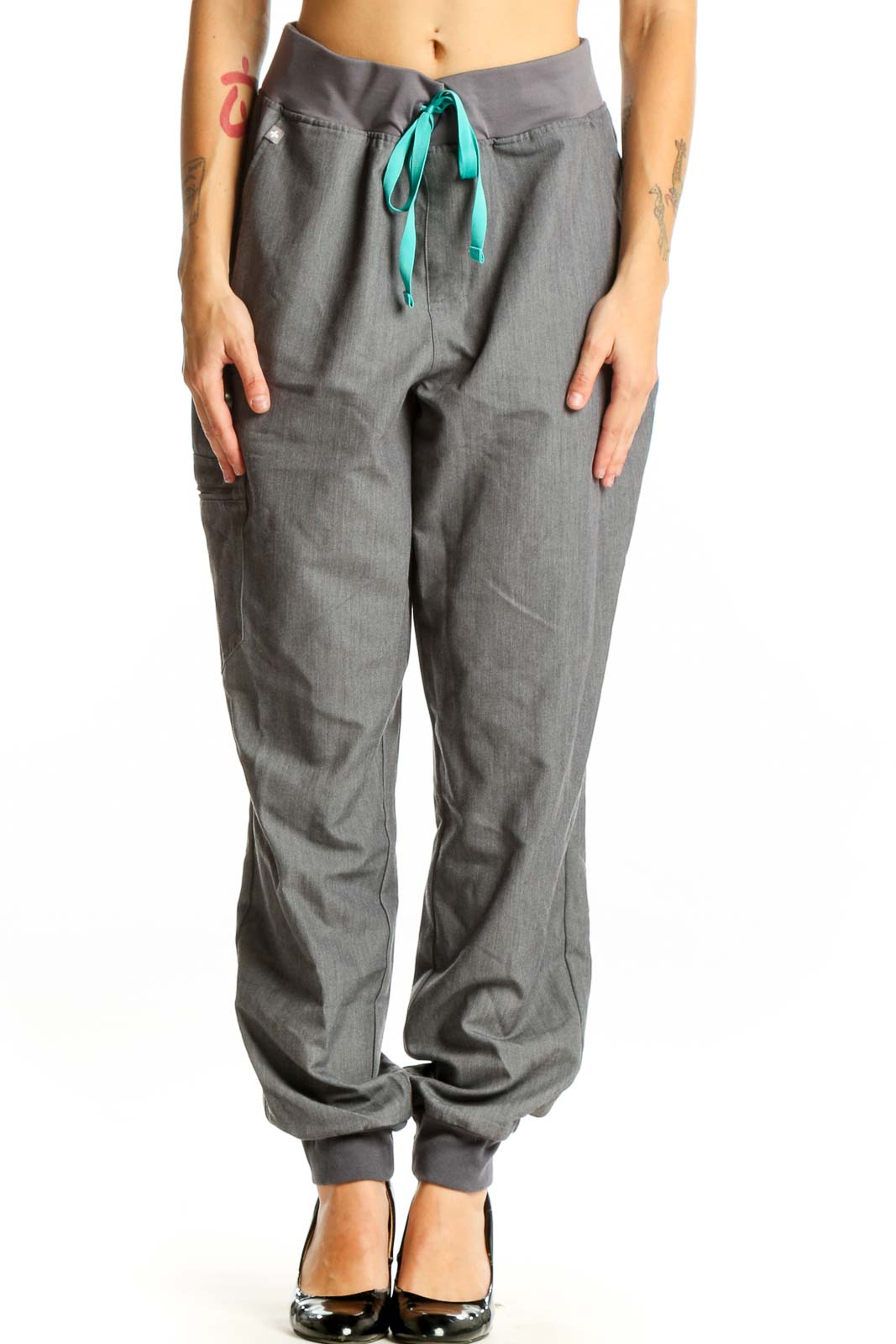 Gray Drawstring Jogger Pants Front