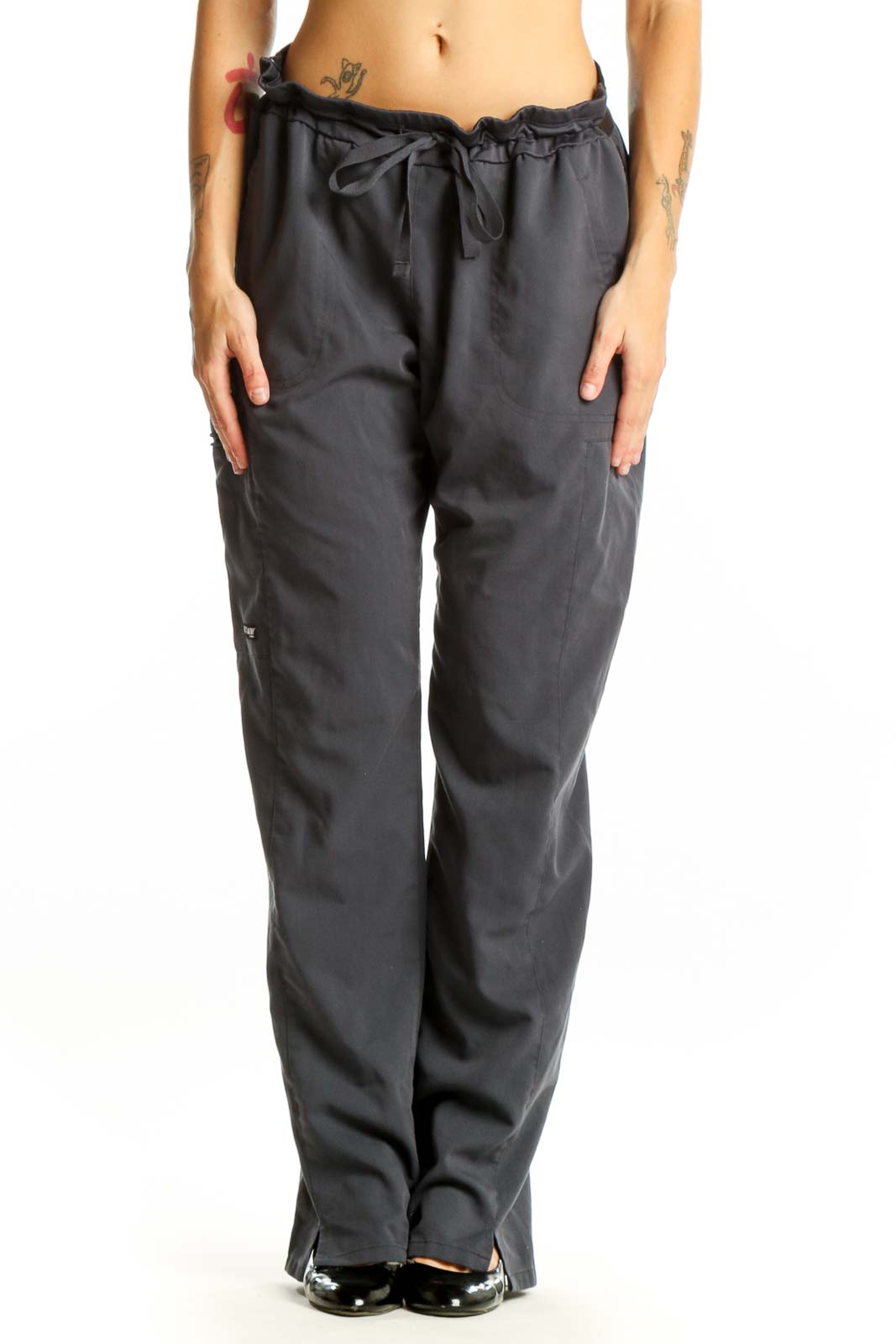 Gray Drawstring Waist Scrub Pants Front