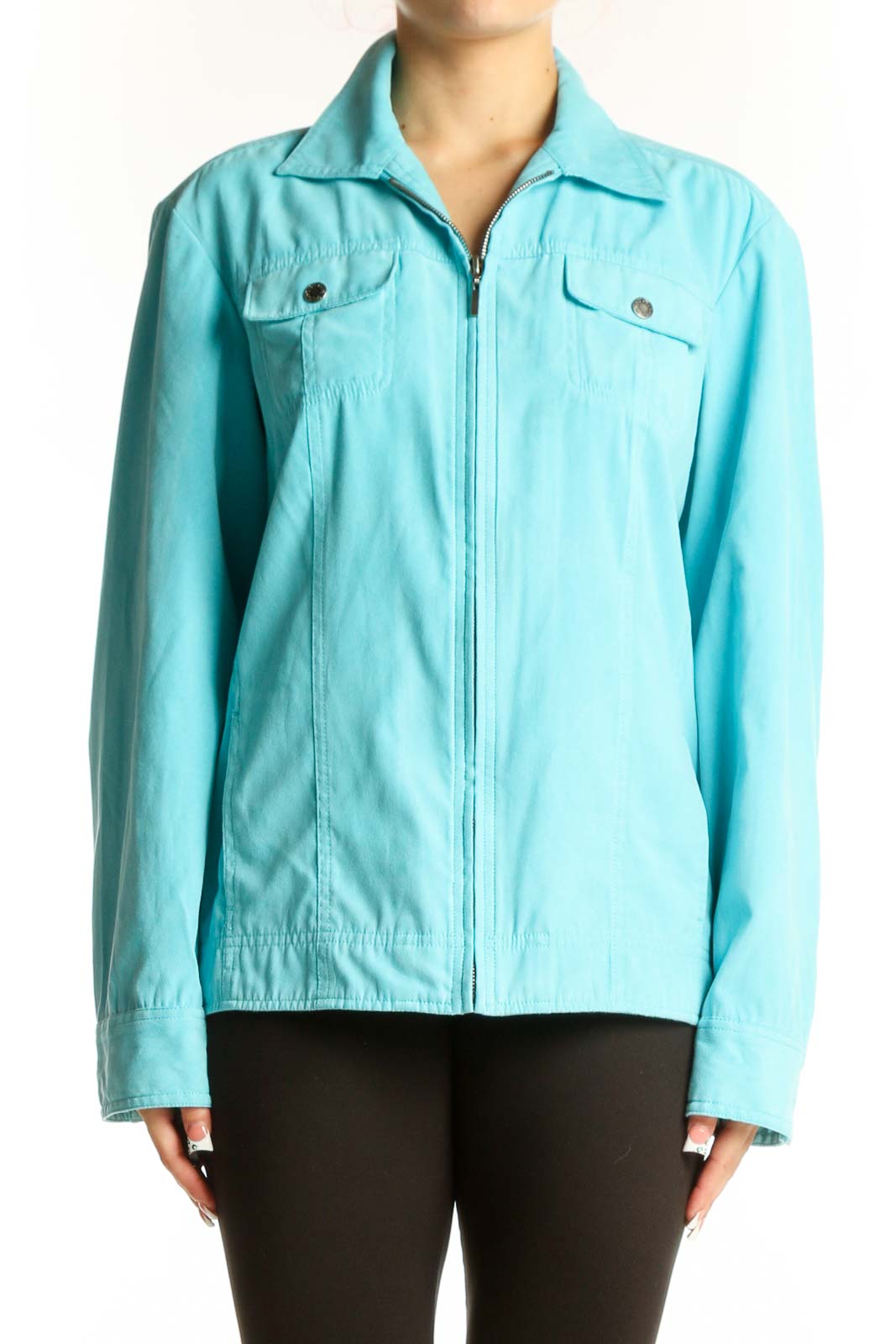Aqua Lightweight Zip-Up Jacket Front
